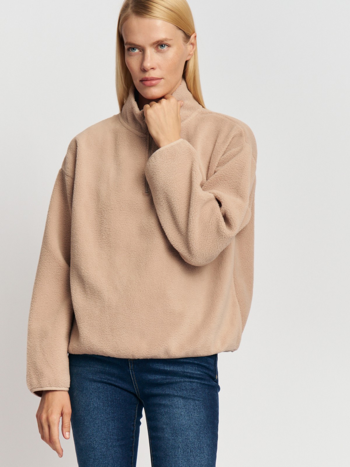 Свитшот из флиса с воротником-стойкой на молнии