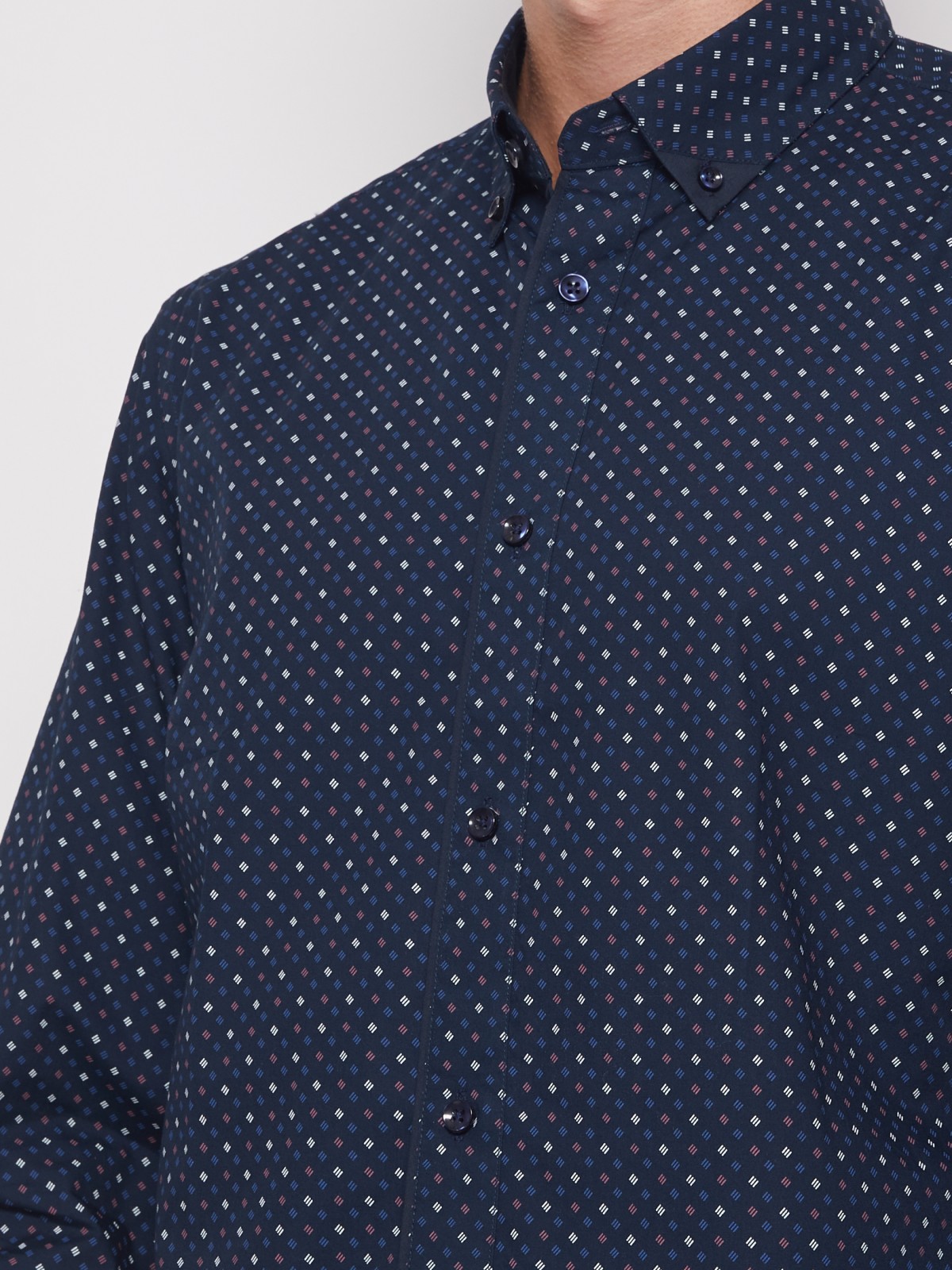 Хлопковая рубашка с мелким принтом zolla 011452159043, цвет темно-синий, размер M - фото 5