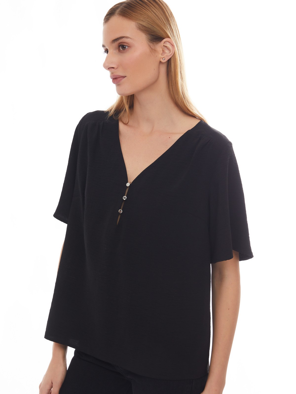 Блузка с вырезом и коротким рукавом zolla 02413127Y173, цвет черный, размер S