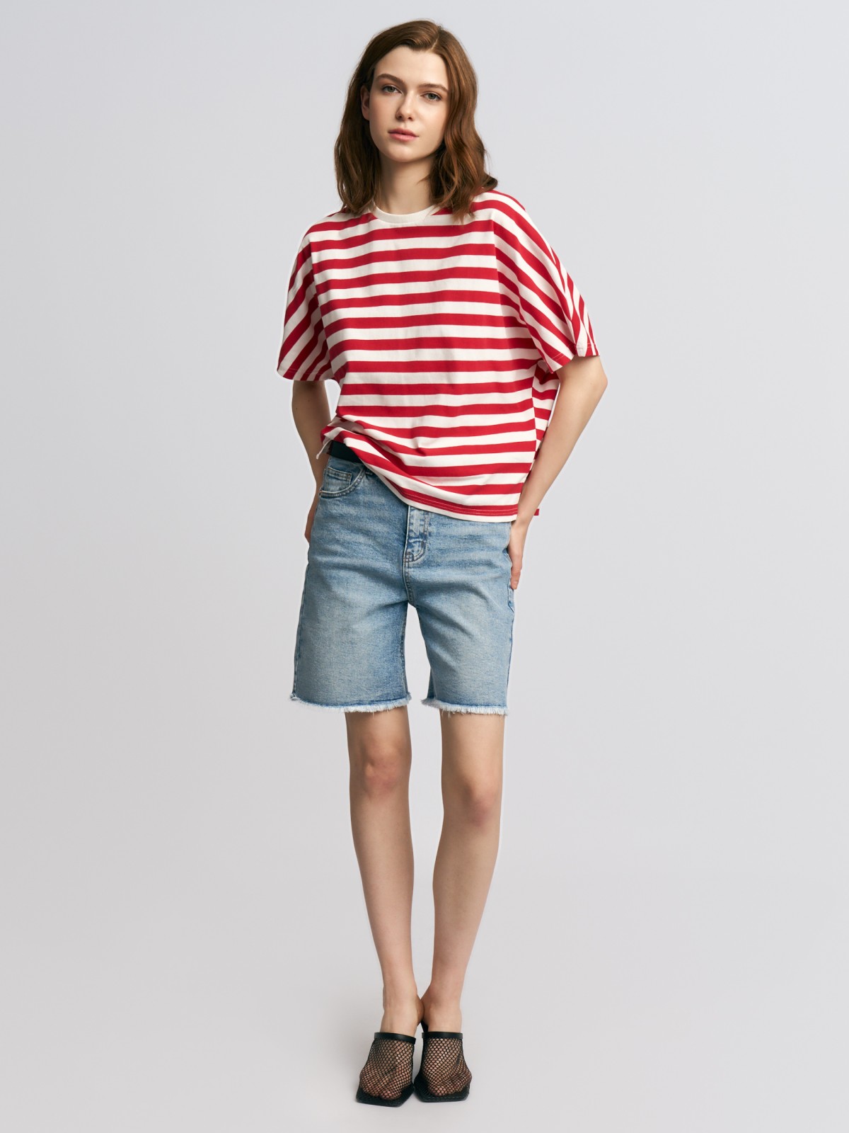 Футболка из хлопка в полоску с коротким рукавом