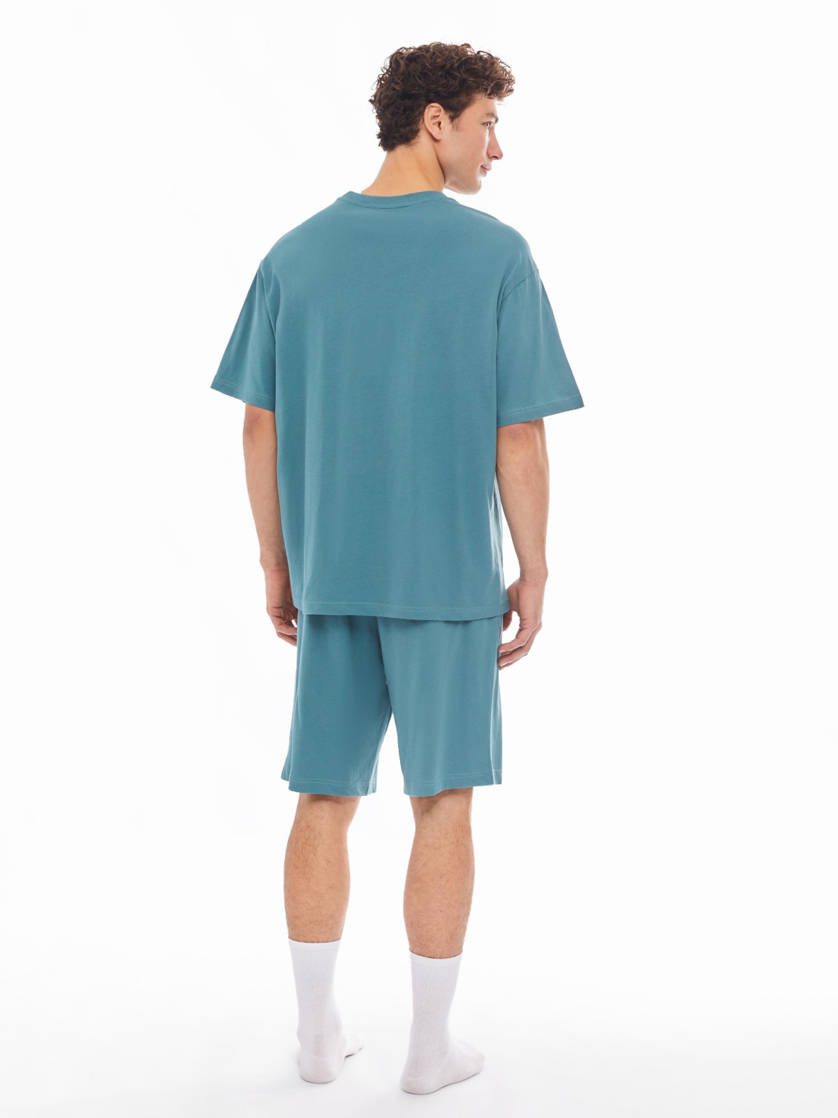 Домашний комплект из хлопка (футболка, шорты) zolla 61413870W041, цвет темно-бирюзовый, размер S - фото 4