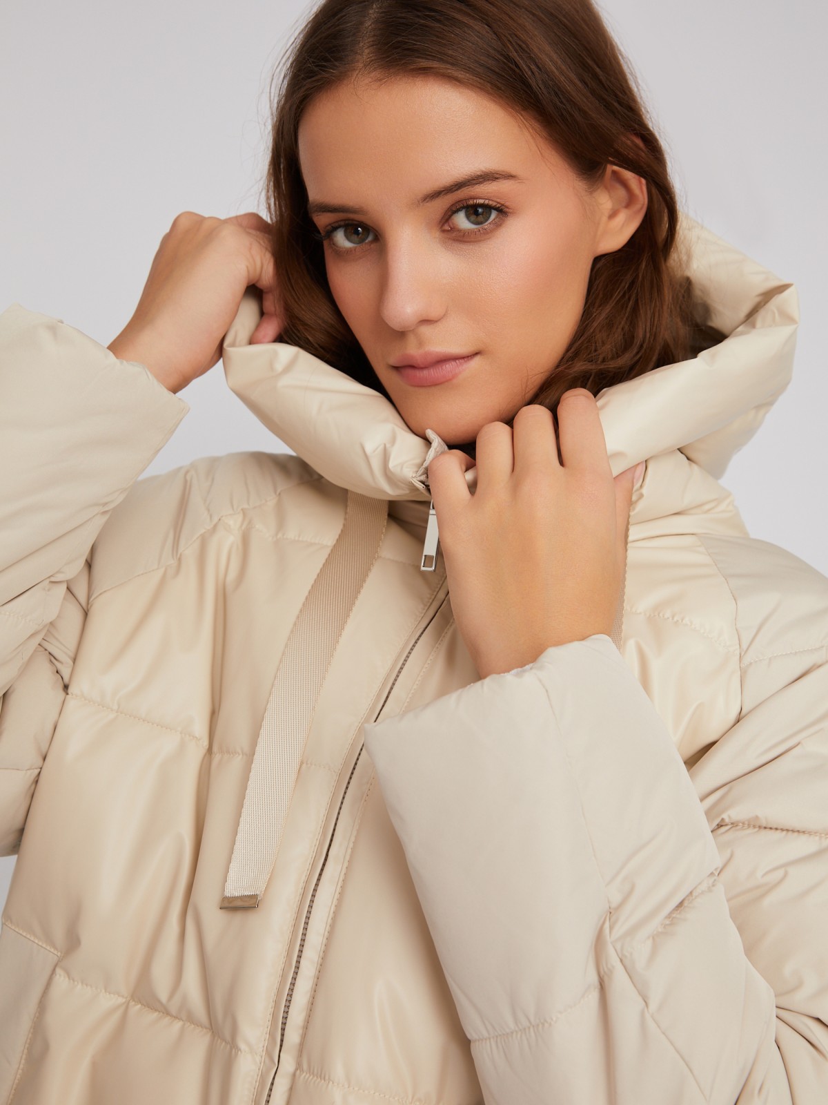 Тёплая дутая стёганая куртка с капюшоном и рукавом-реглан zolla 023345161094, цвет молоко, размер XS - фото 4