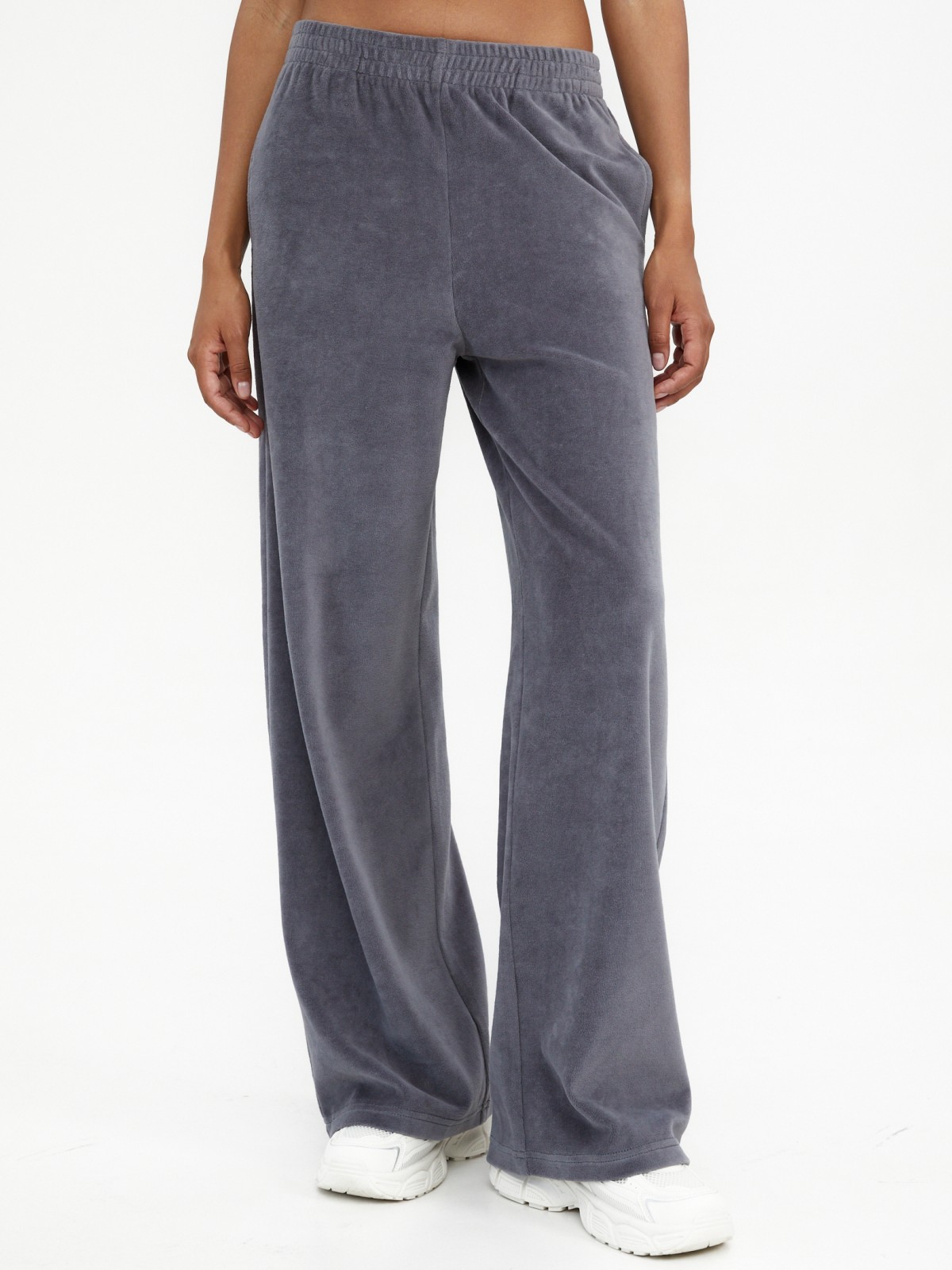 Прямые велюровые брюки на резинке