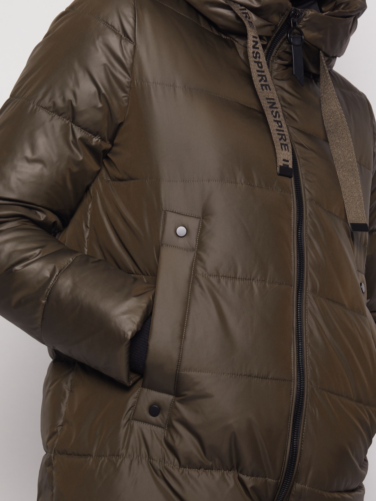 Утеплённое пальто с капюшоном zolla 020345212064, цвет хаки, размер XS - фото 3