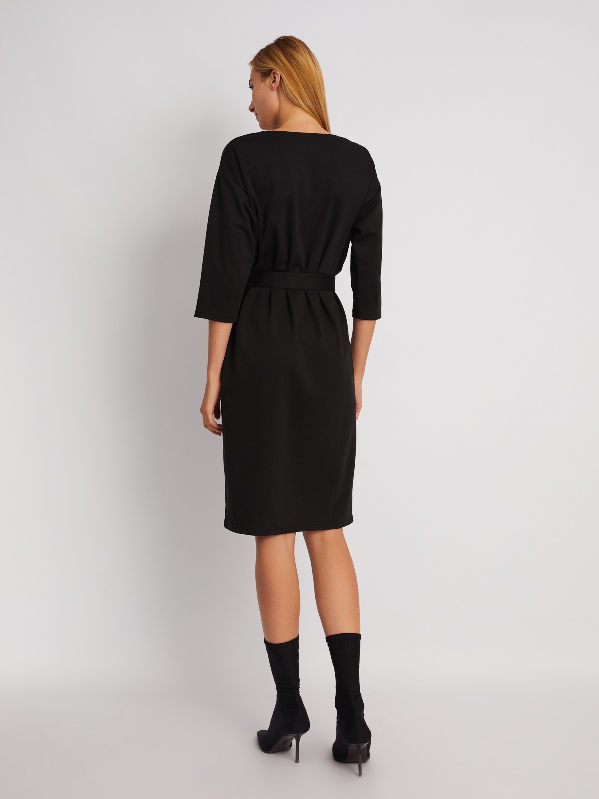 Платье с укороченным рукавом и ремнём на талии zolla 024118139361, цвет черный, размер S - фото 6