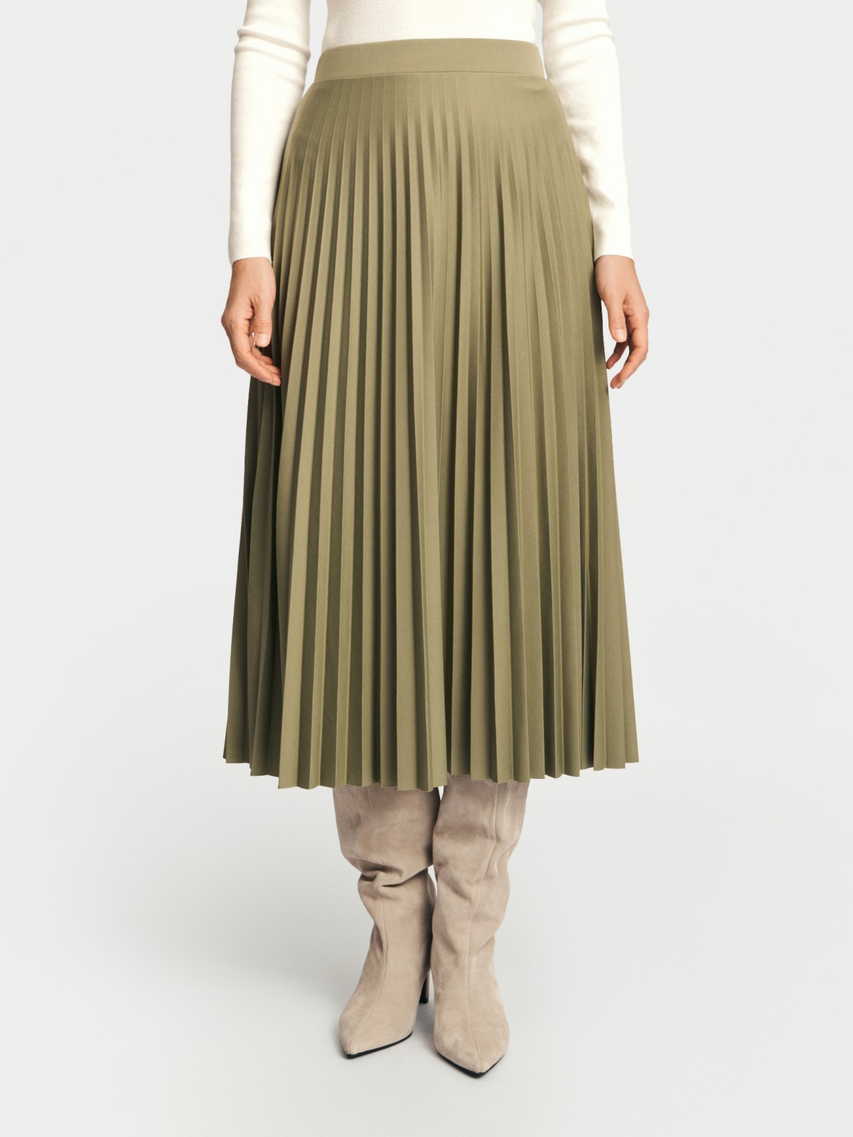 Трикотажная юбка плиссе длины миди на резинке