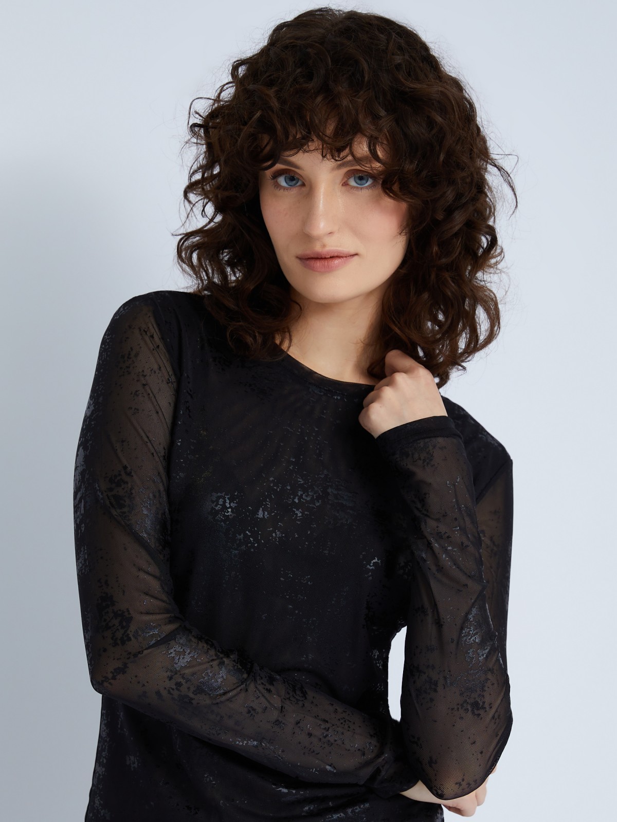 Лонгслив из сетчатого материала с металлизированным принтом