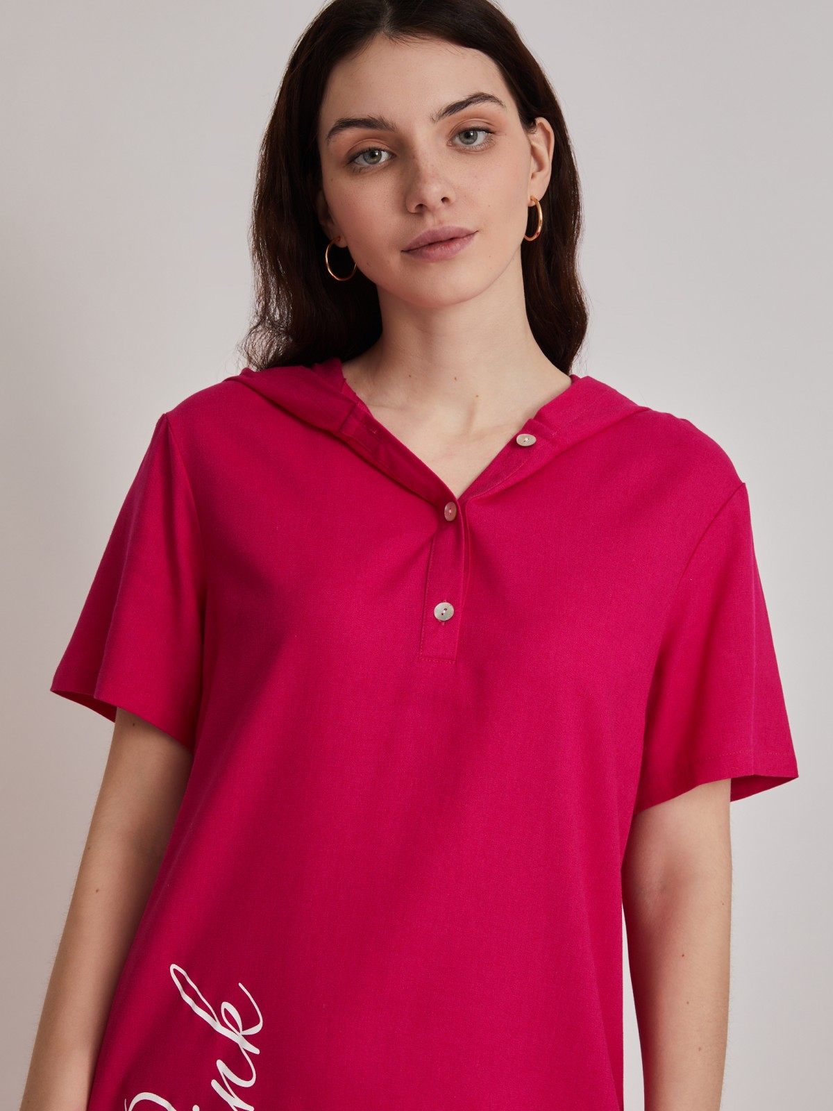 Платье-футболка из льна с капюшоном zolla 223238262101, цвет фуксия, размер XS - фото 5