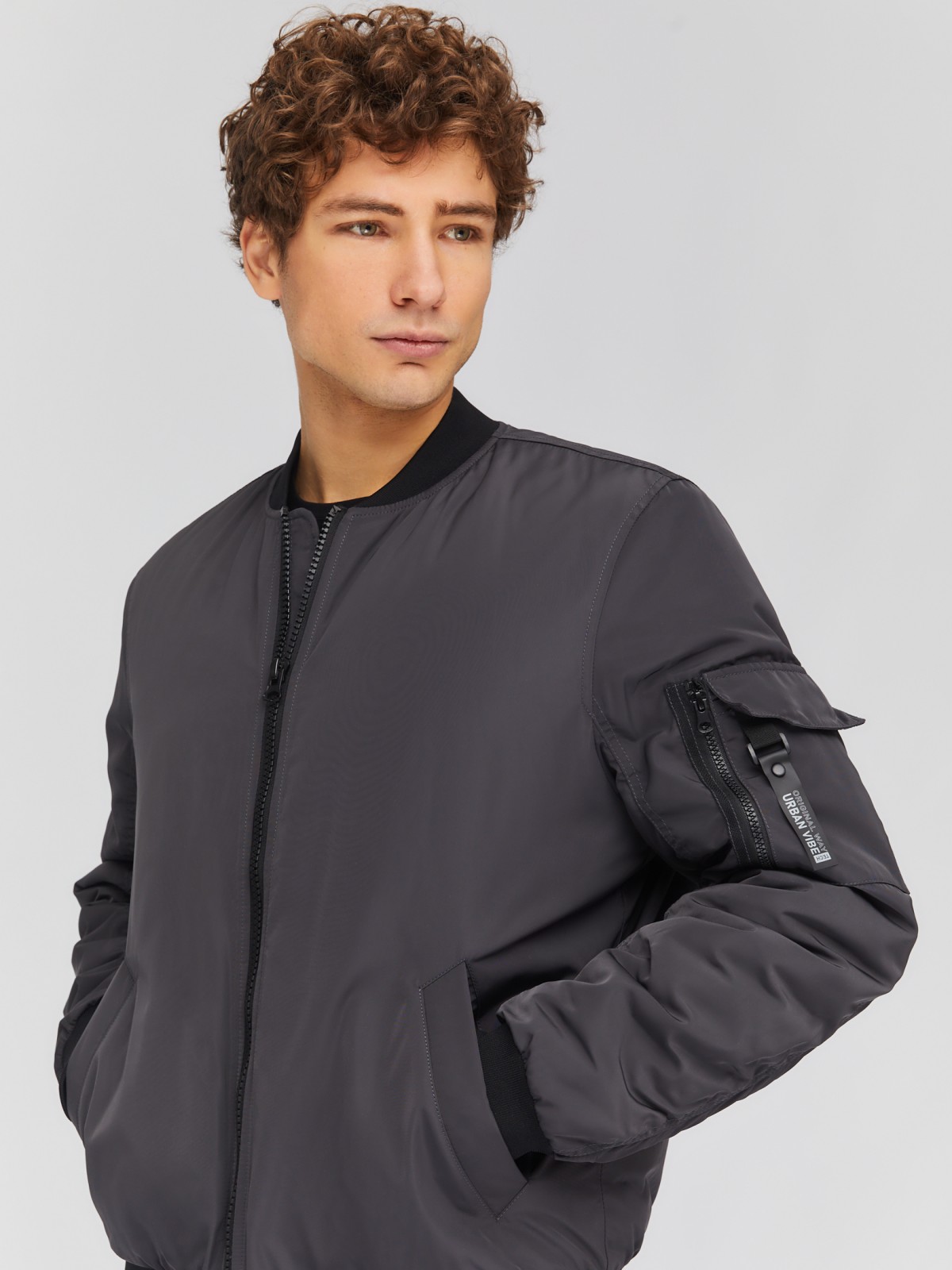 Утеплённая куртка-бомбер с воротником-стойкой zolla 014135102014, цвет серый, размер M - фото 3