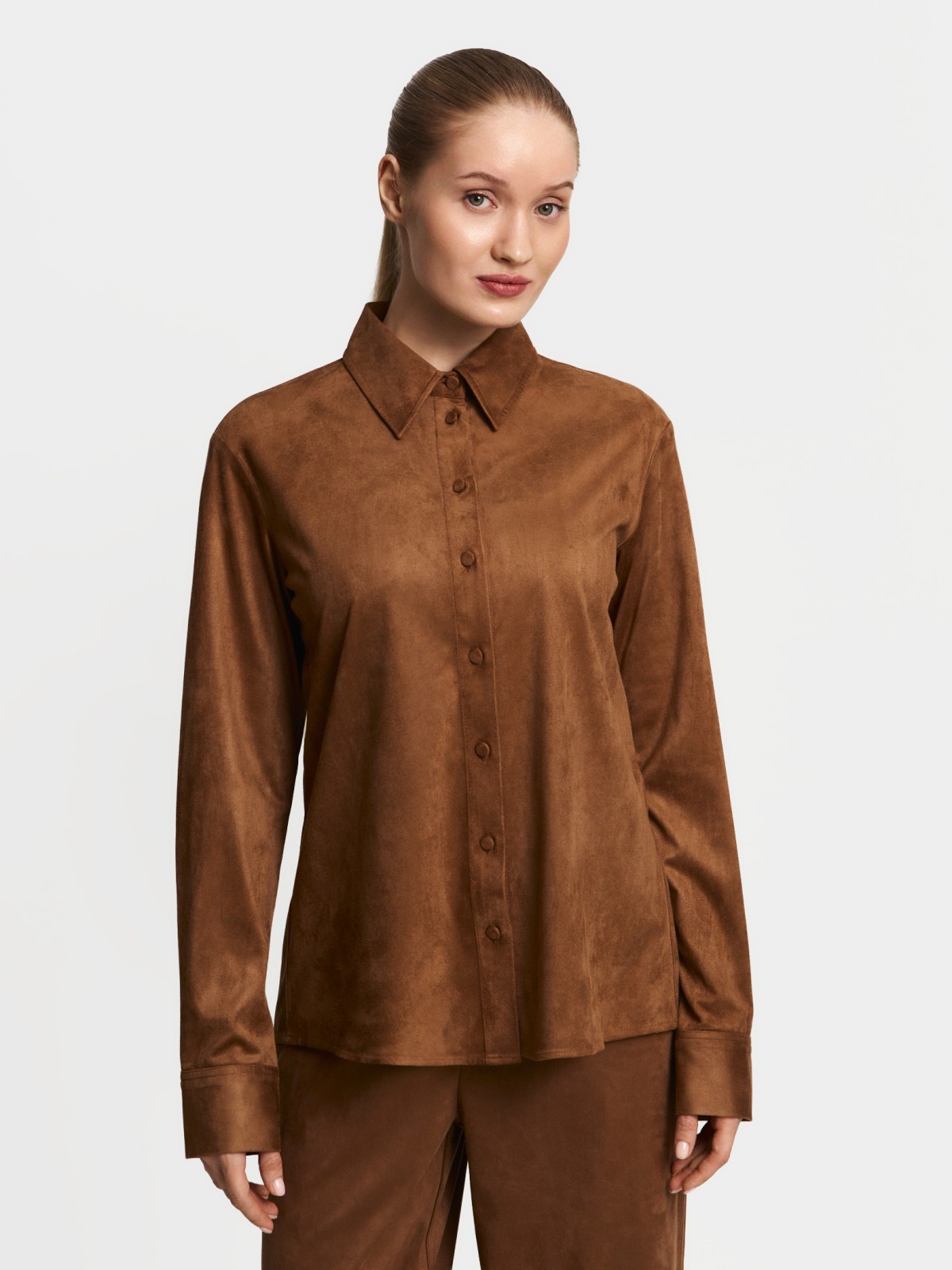 Рубашка из экозамши с длинным рукавом