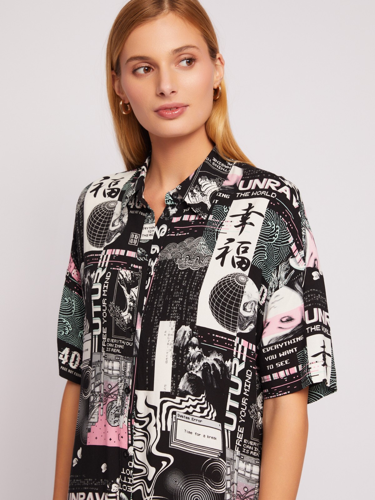 Платье-рубашка мини из вискозы на пуговицах zolla 02421827Y373, цвет черный, размер S - фото 4