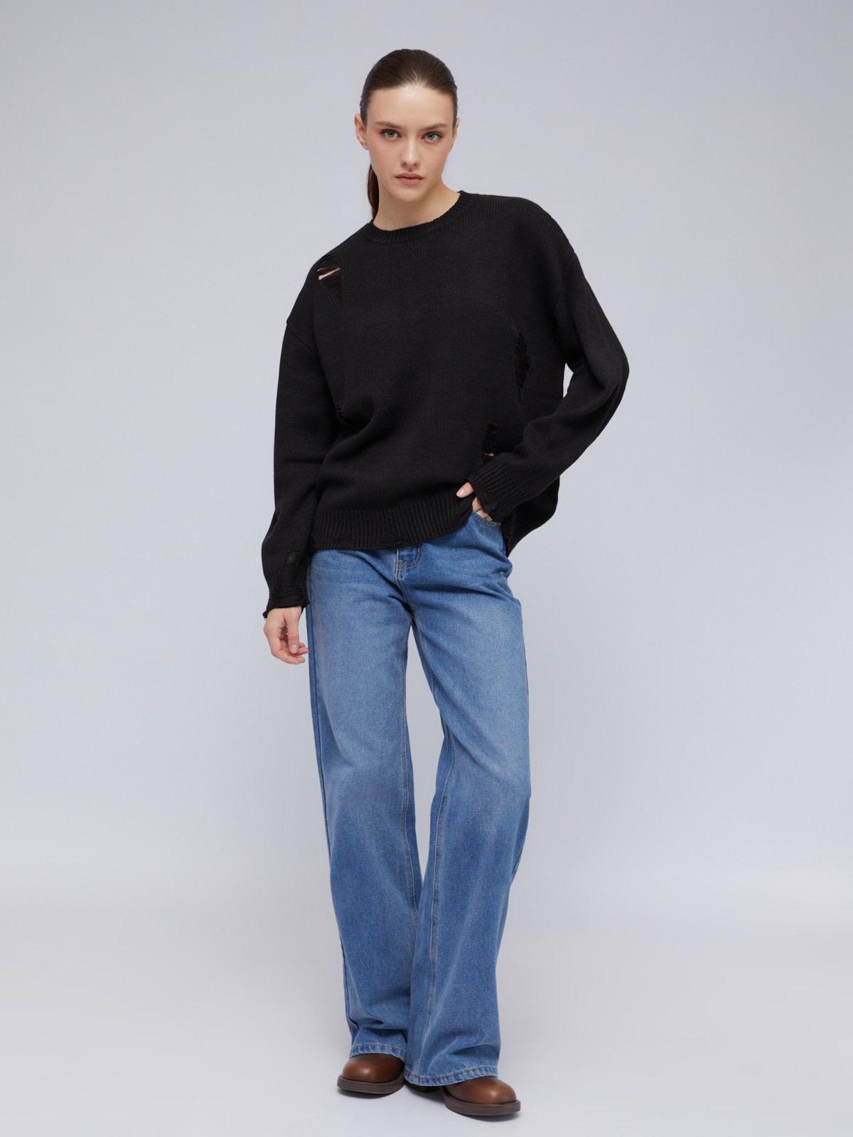 Вязаный рваный джемпер в стиле гранж