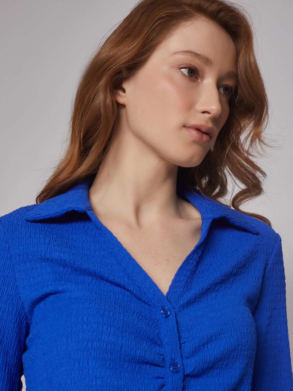 Блузка-рубашка с драпировкой zolla 22313112L251, цвет голубой, размер XXS - фото 4