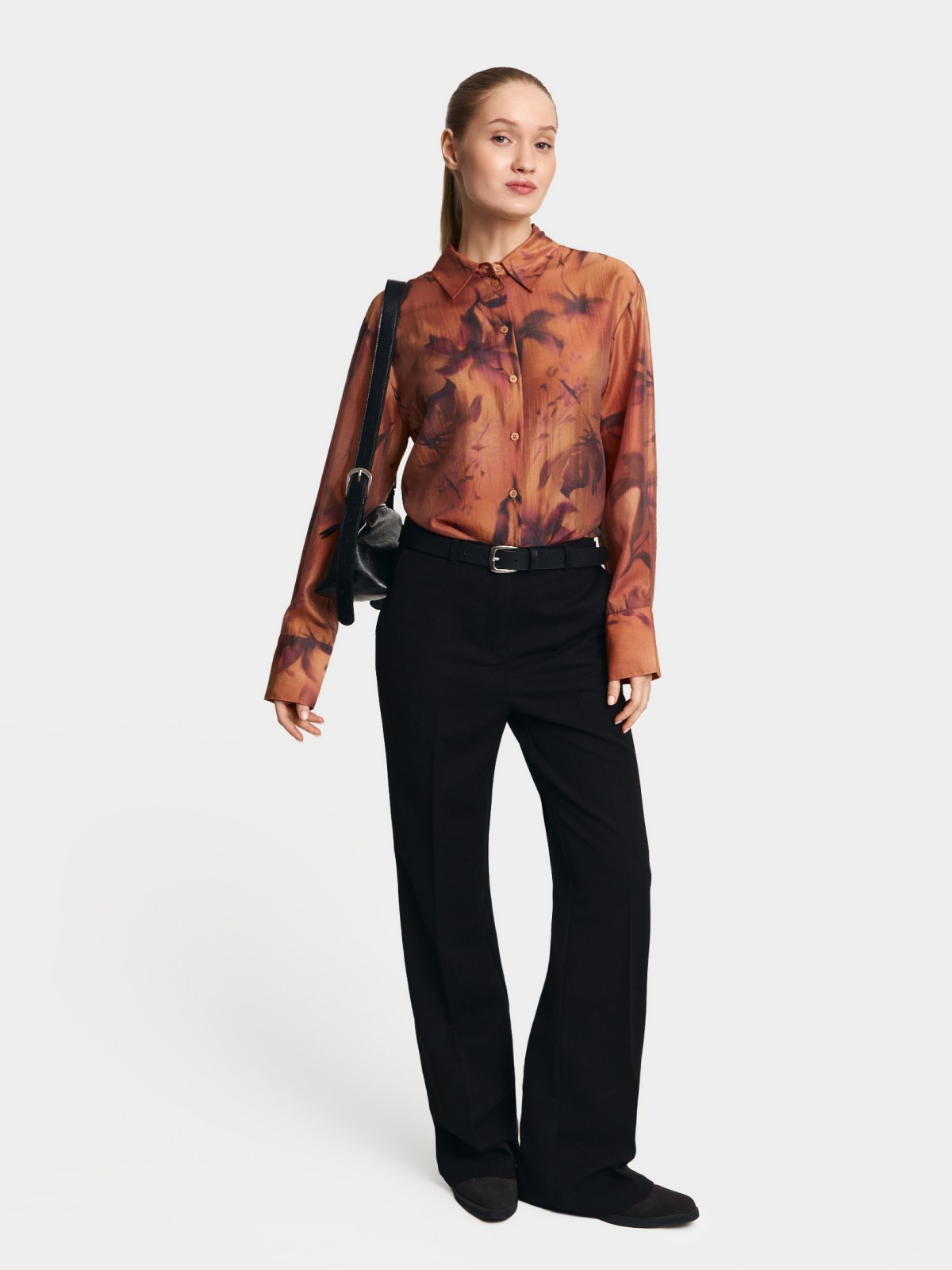 Свободная рубашка из органзы с принтом