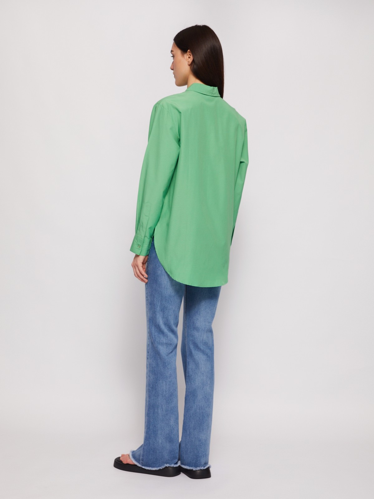 Рубашка прямого фасона с принтом zolla 024221159313, цвет зеленый, размер M - фото 6