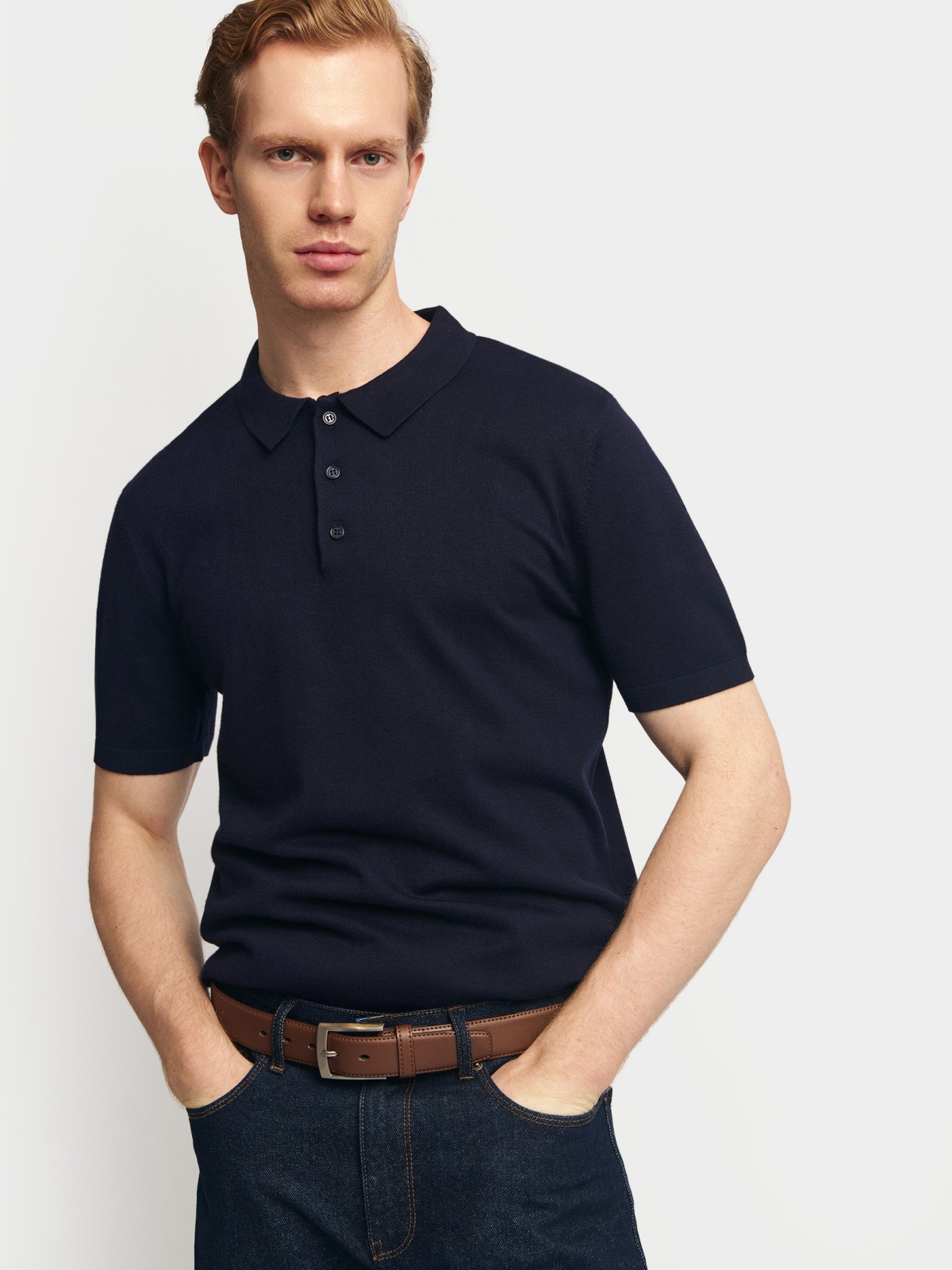 Трикотажный джемпер поло с коротким рукавом