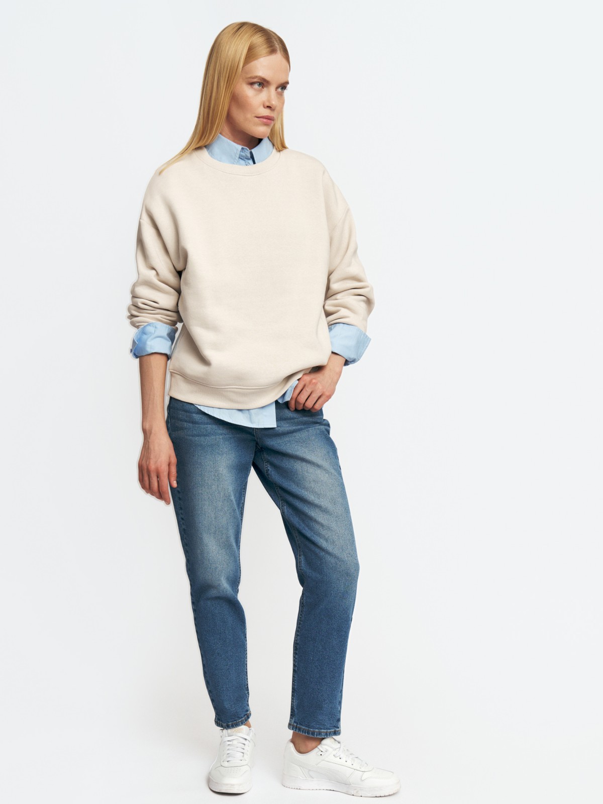 Джинсы силуэта Mom Comfort из хлопка с высокой посадкой