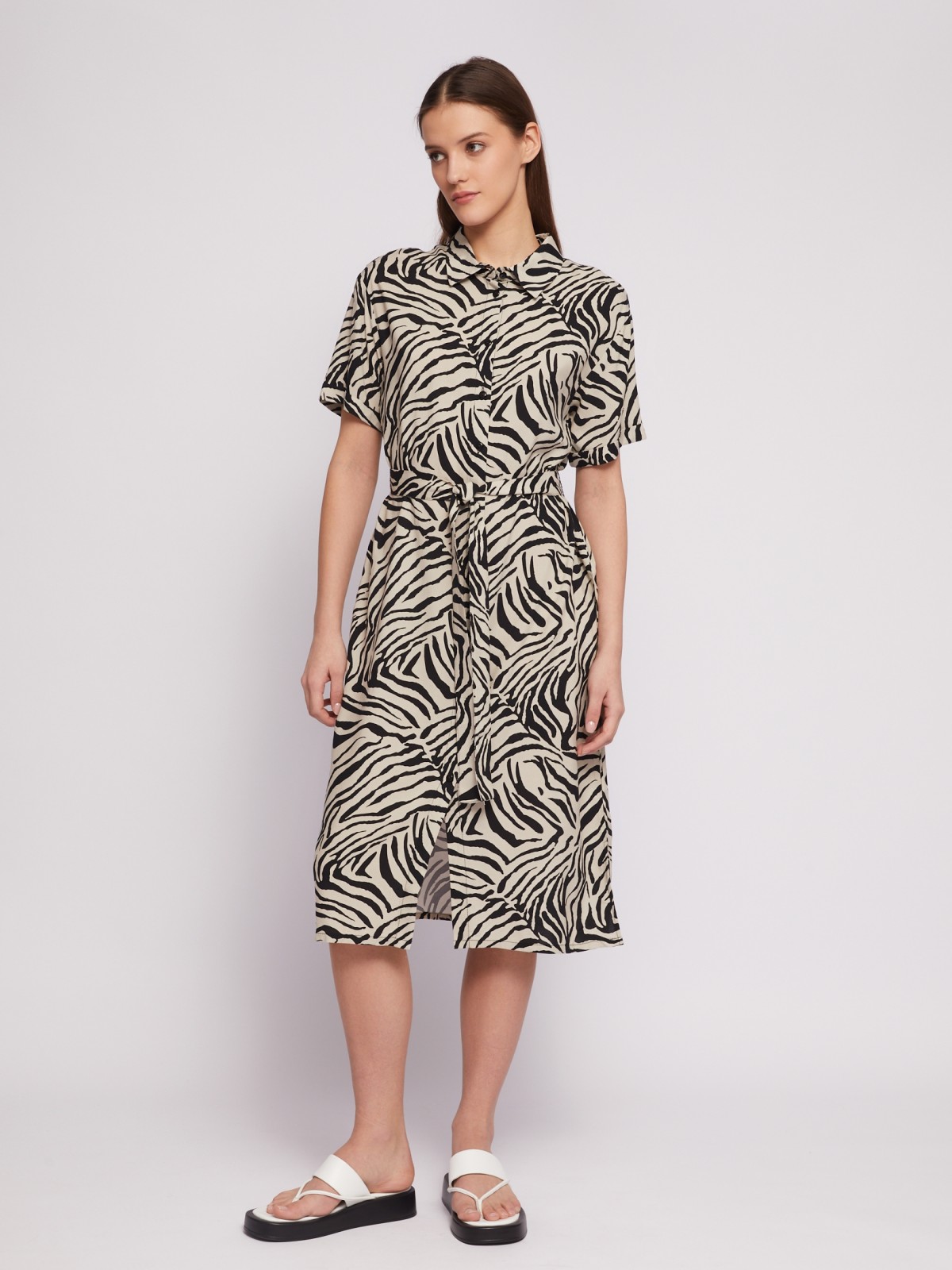 Платье-рубашка с поясом и принтом в полоску zolla N24218259013, цвет черный, размер S - фото 2