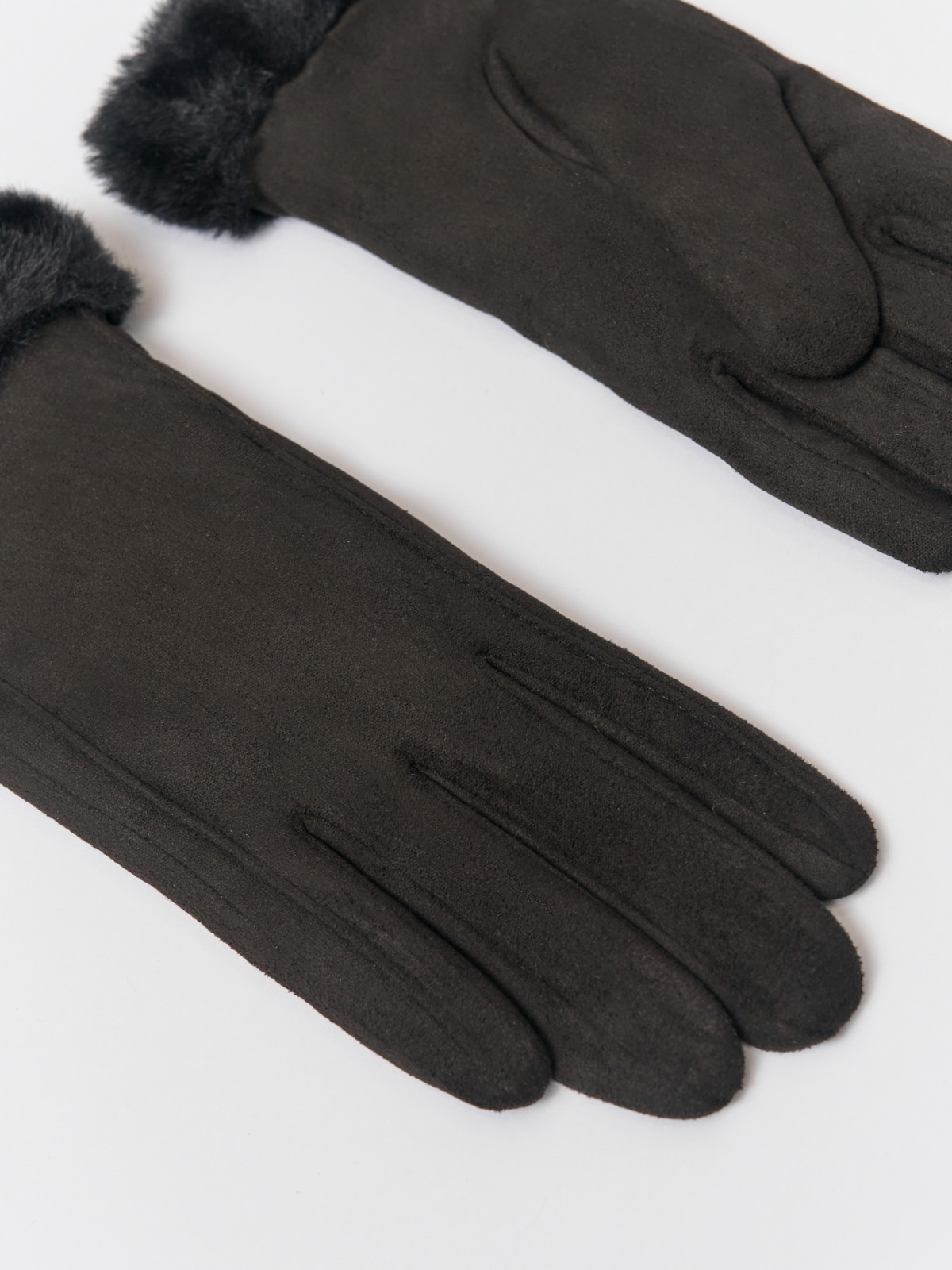 Тёплые перчатки с опушкой и подкладкой из экомеха