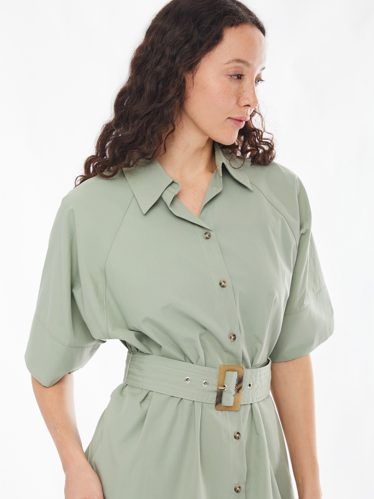 Платье-рубашка с ремнём и рукавами-реглан zolla 02413827Y111, цвет хаки, размер XS/S - фото 5