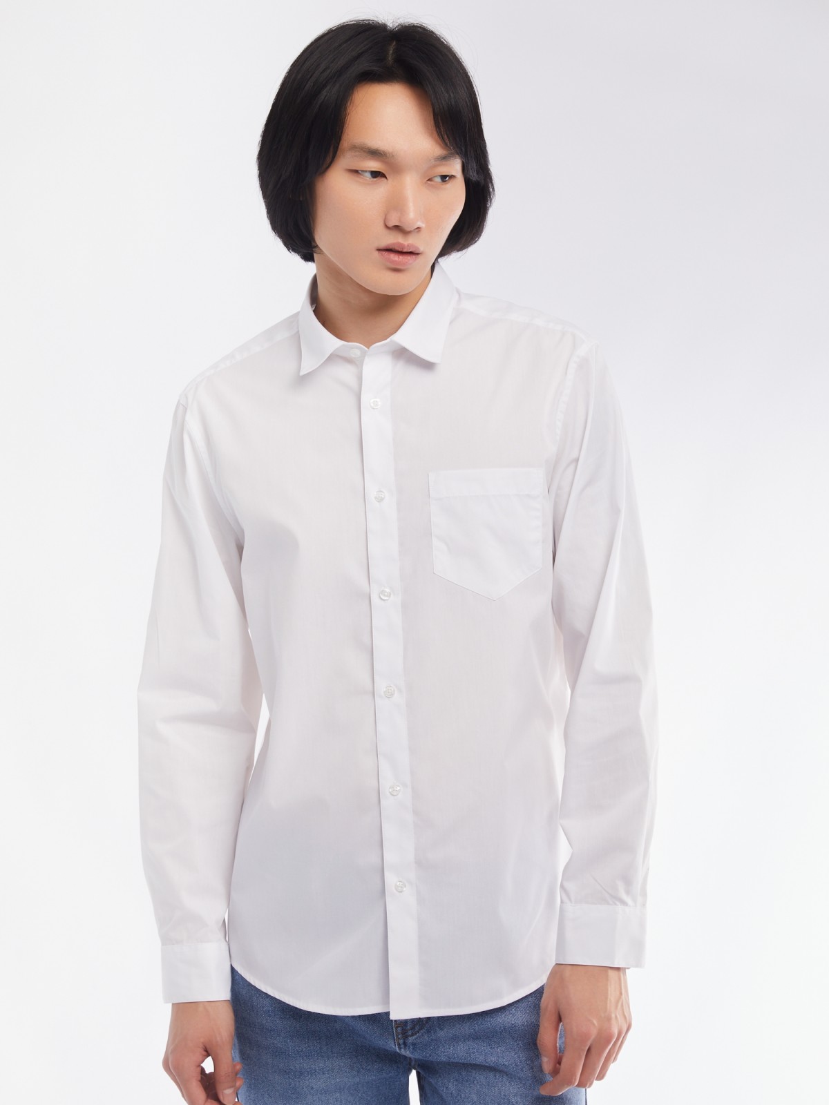 Офисная рубашка прямого силуэта с карманом zolla 014112162112, цвет белый, размер M - фото 4