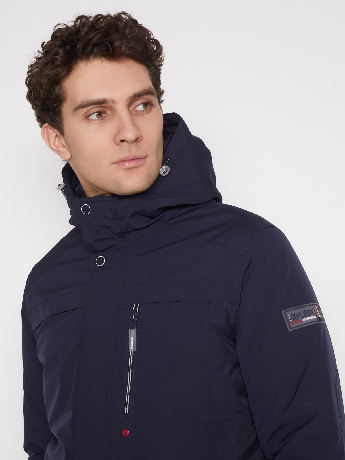 Утеплённая куртка с капюшоном zolla 012135102104, цвет темно-синий, размер M - фото 4