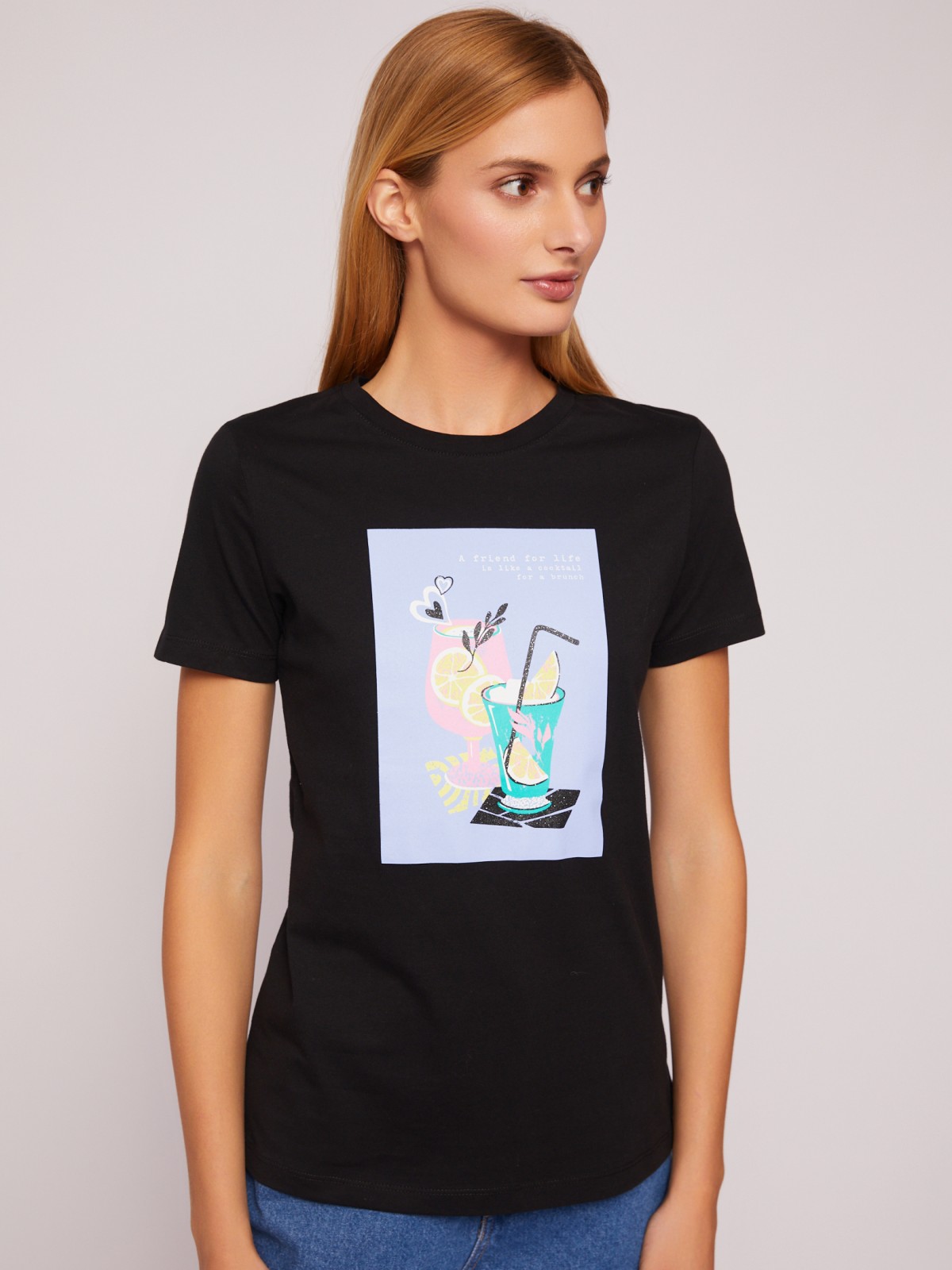 Футболка из хлопка с коротким рукавом и принтом