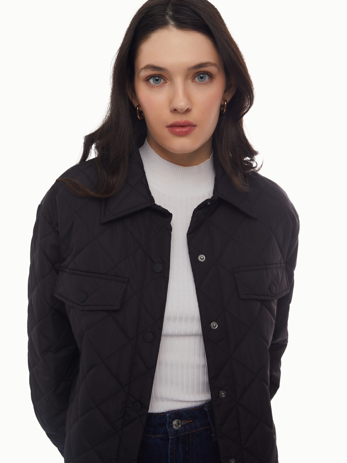 Утеплённая стёганая куртка-рубашка на синтепоне с поясом zolla 024135102134, цвет черный, размер XS - фото 3