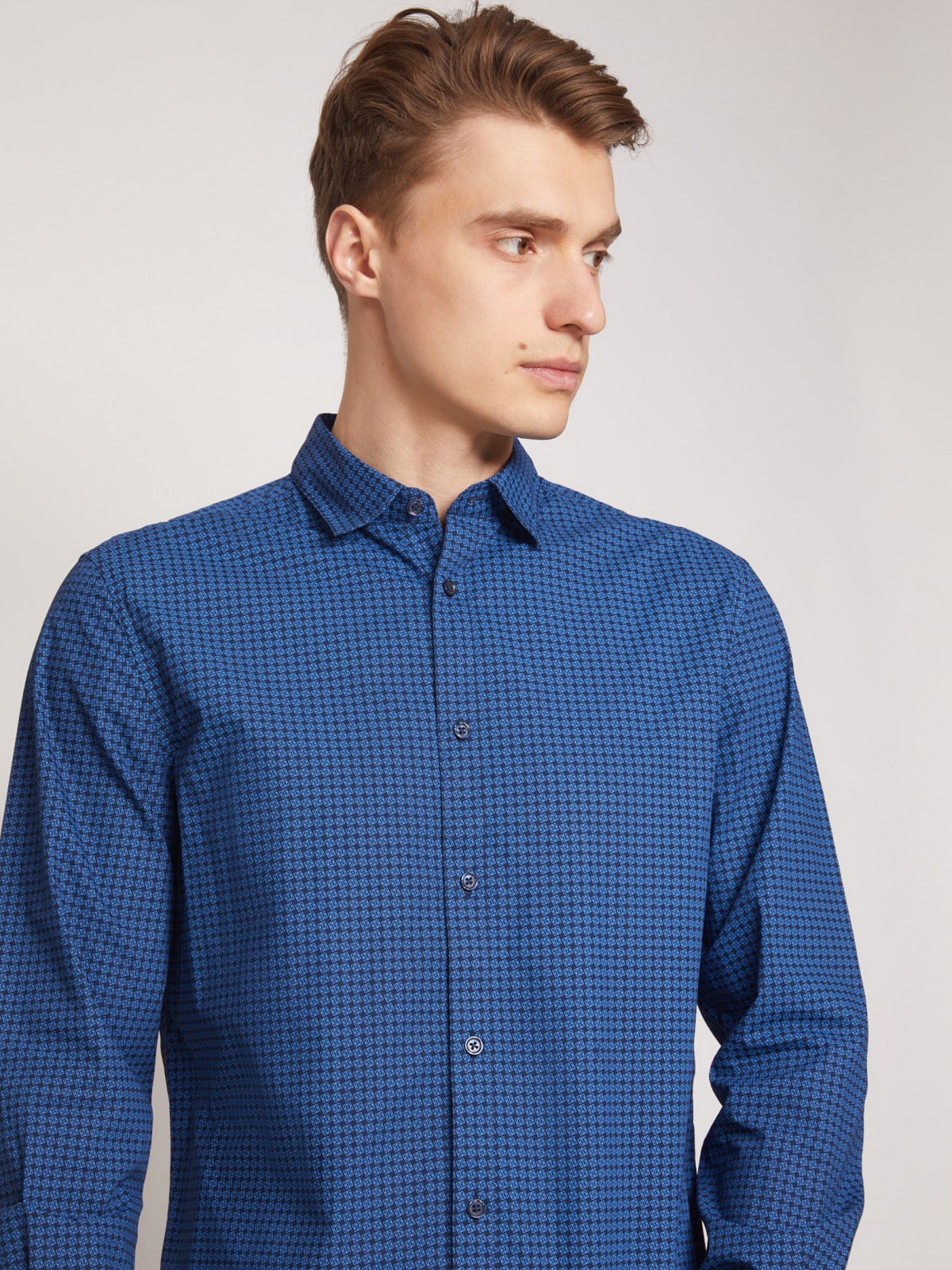 Рубашка с микро орнаментом zolla 011332106073, цвет голубой, размер M - фото 5