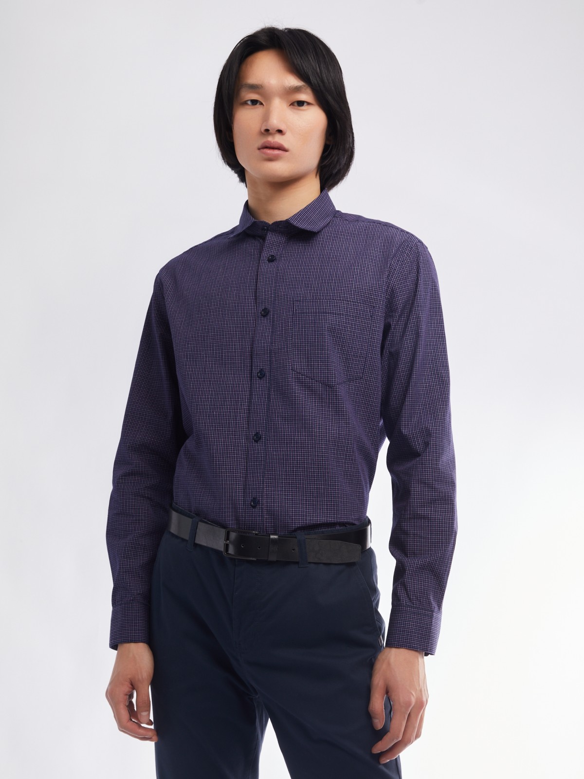 Офисная рубашка прямого силуэта с узором в клетку zolla 01411217Y022, цвет фиолетовый, размер M
