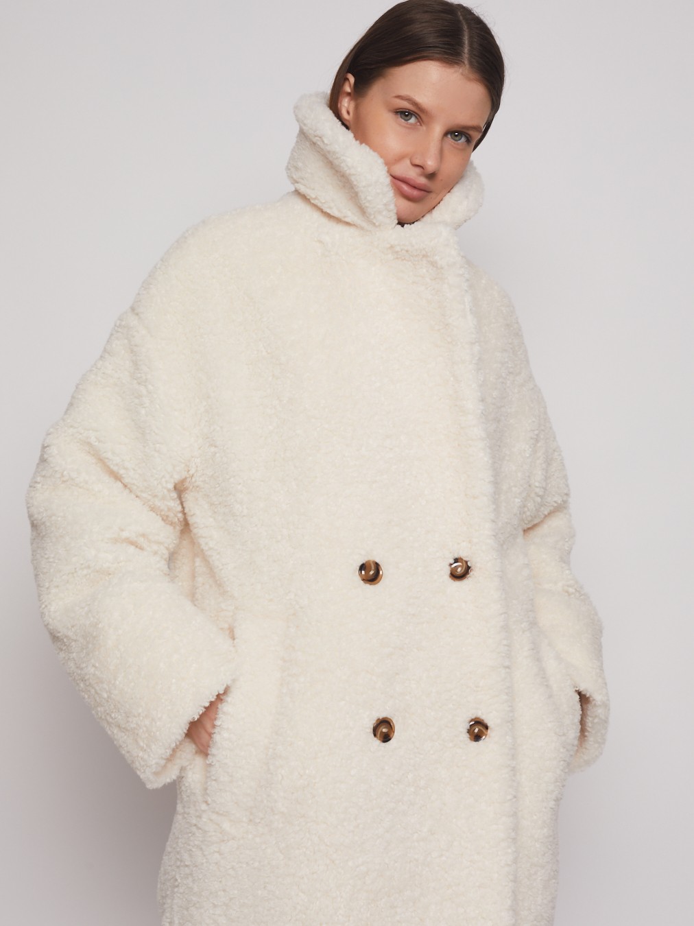 Пальто из искусственной овчины zolla 02242553K034, цвет молоко, размер XS - фото 6