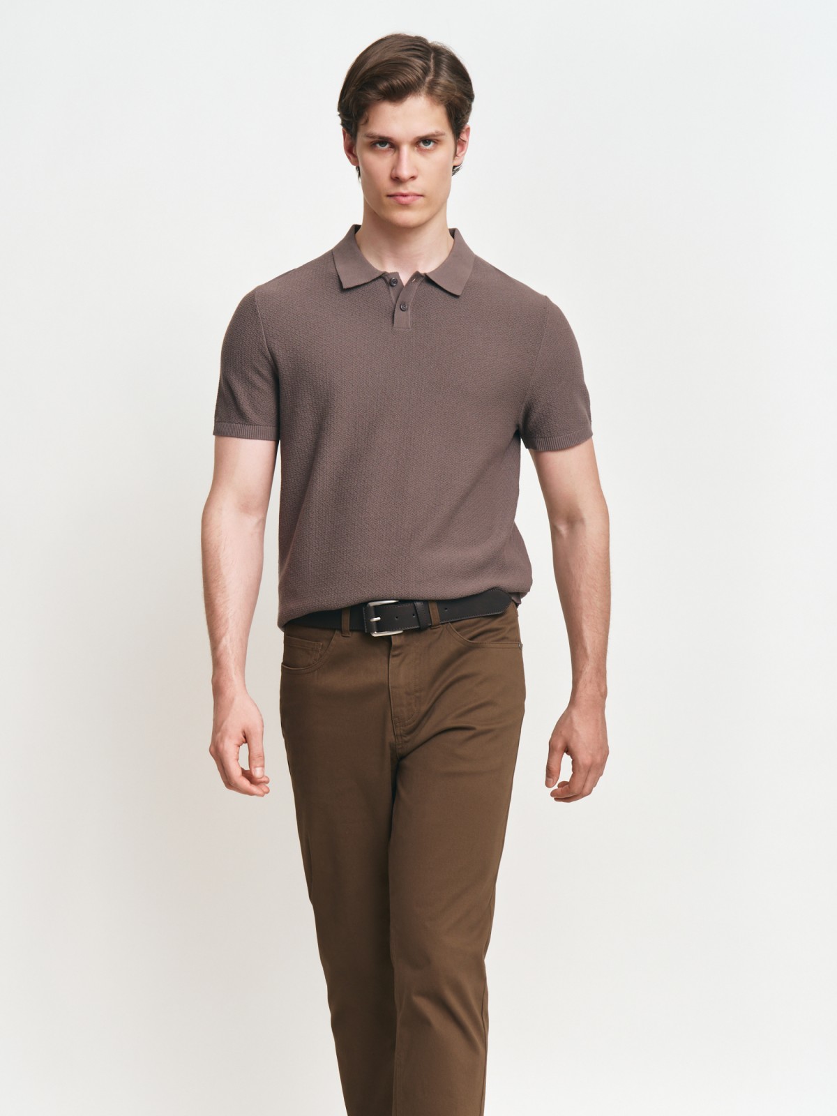 Трикотажный джемпер поло из хлопка с коротким рукавом Трикотажный джемпер поло из хлопка с коротким рукавом