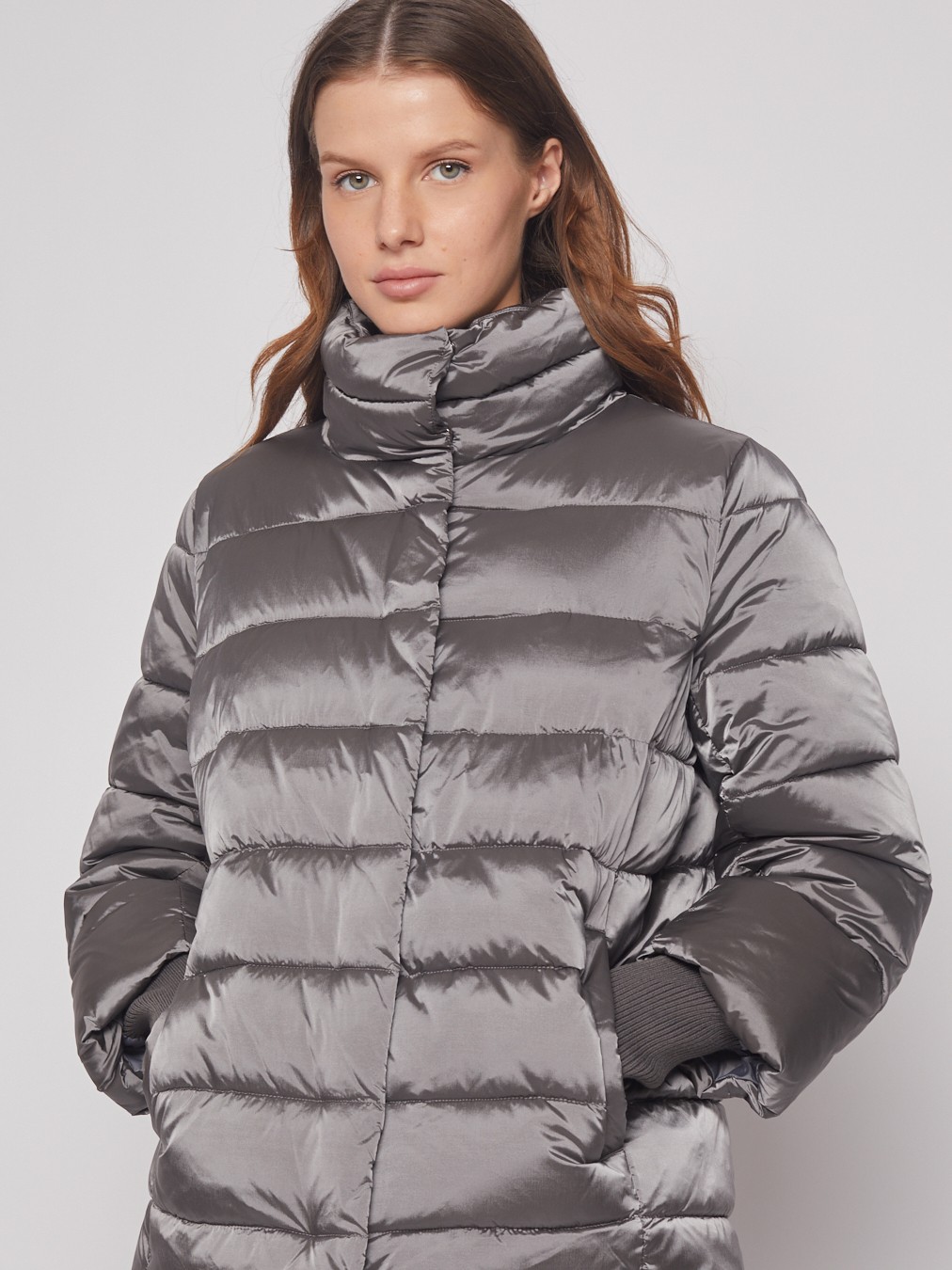 Тёплая куртка с воротником-стойкой zolla 022345102294, цвет темно-серый, размер XS - фото 4