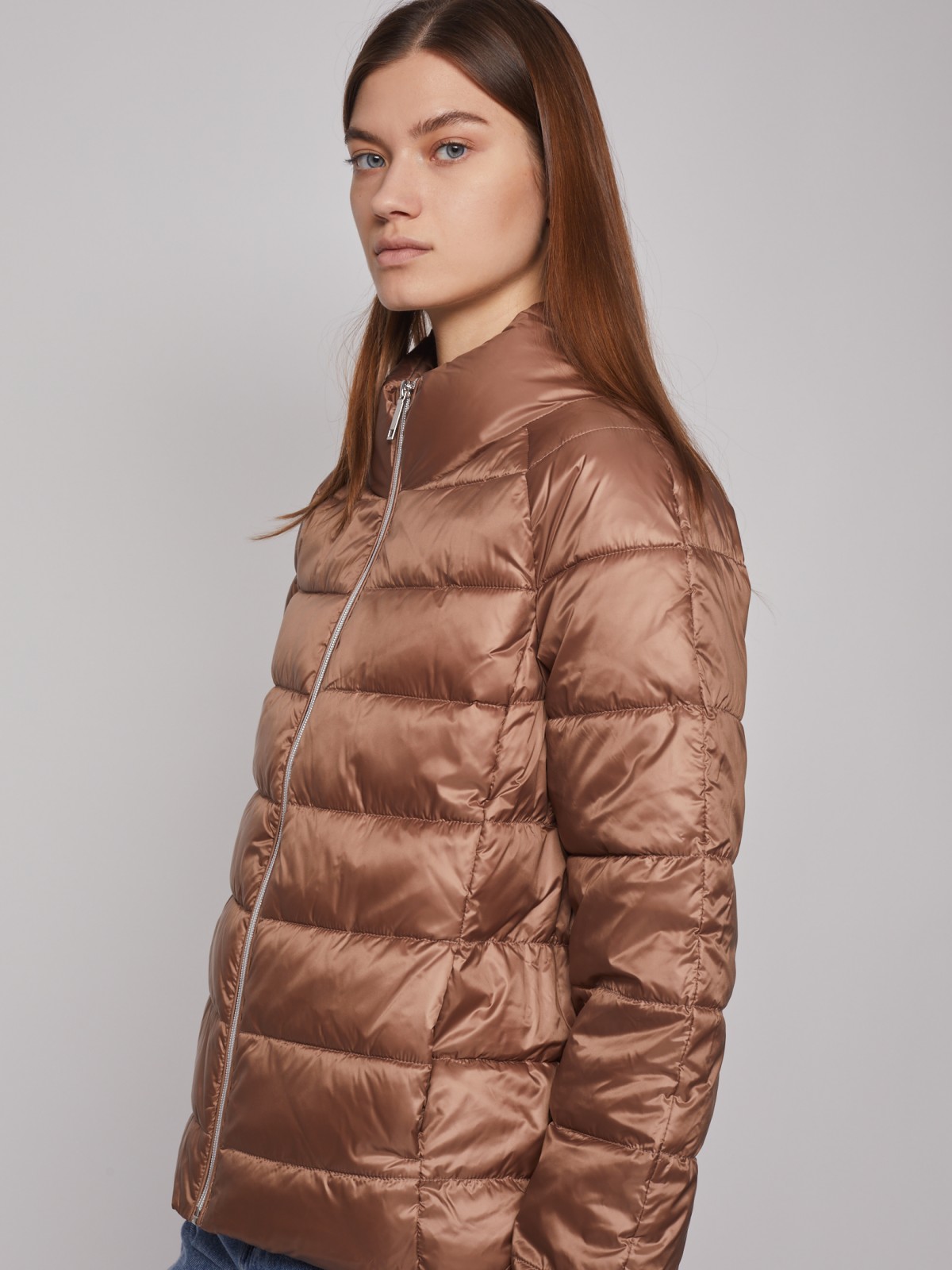 Лёгкая куртка с воротником-стойкой zolla 022335102204, цвет коричневый, размер XS - фото 6