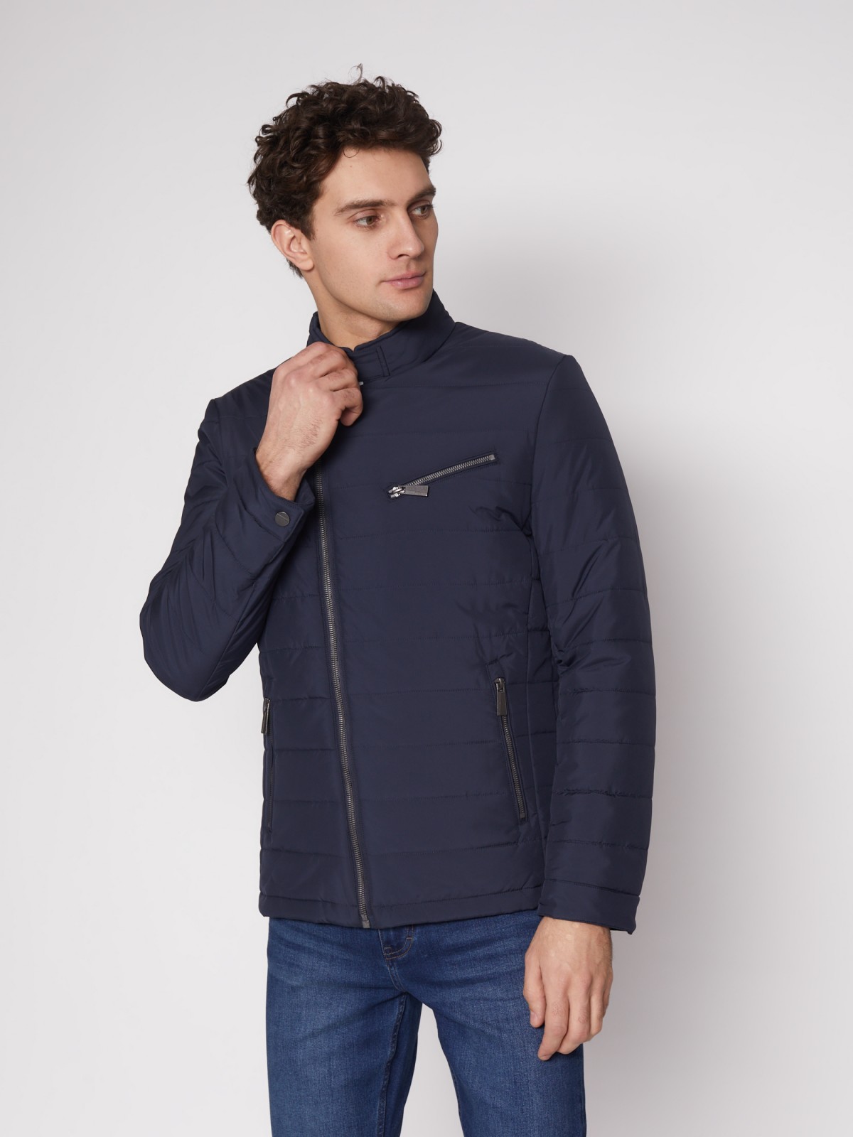 Куртка-косуха с воротником-стойкой zolla 012135139134, цвет синий, размер M - фото 4