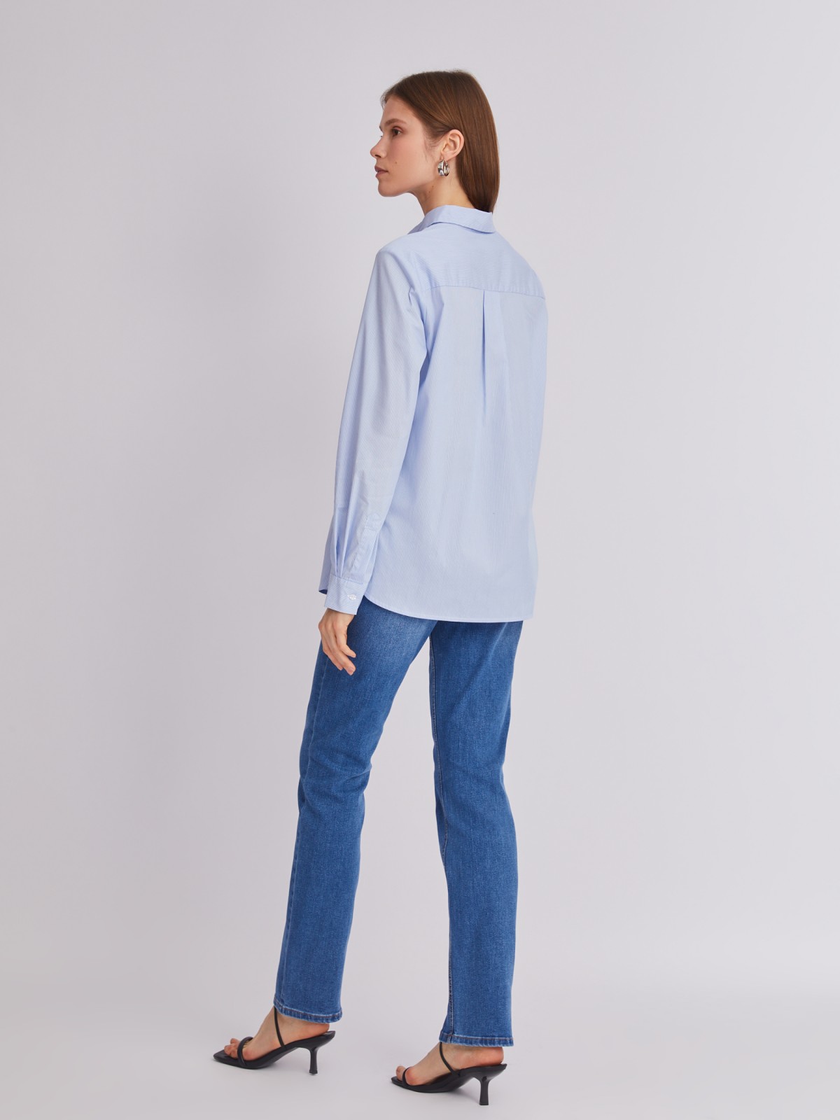 Офисная рубашка прямого силуэта с акцентом на кармане zolla 223311159242, цвет светло-голубой, размер M - фото 6