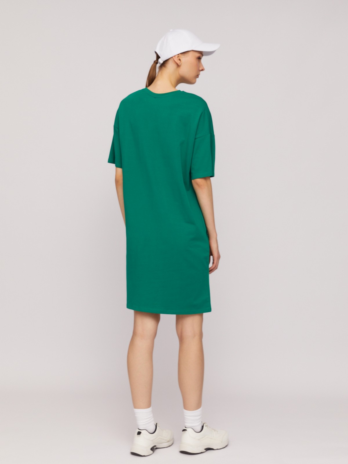 Платье-футболка из хлопка с коротким рукавом и принтом-надписью zolla N24218192033, цвет зеленый, размер S - фото 6