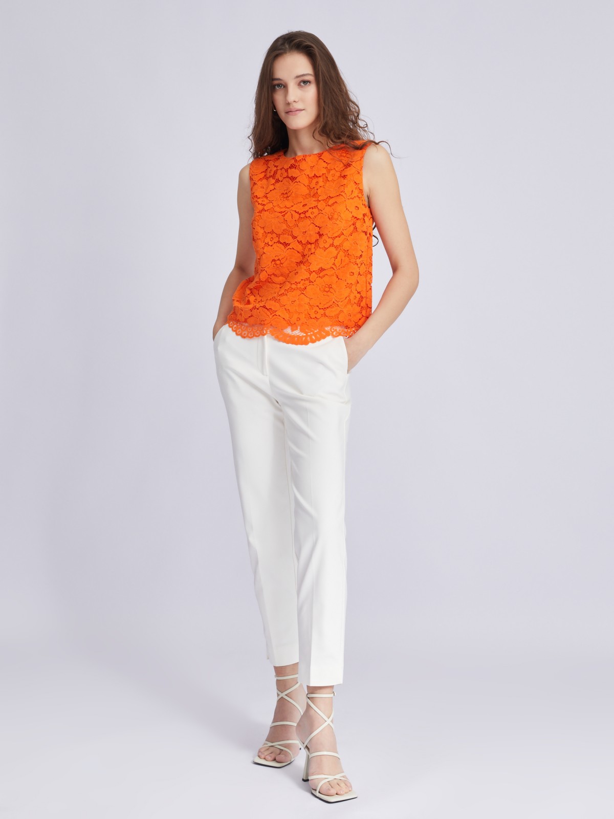 Кружевной топ-блузка без рукавов zolla 02324132L053, цвет оранжевый, размер XS - фото 2