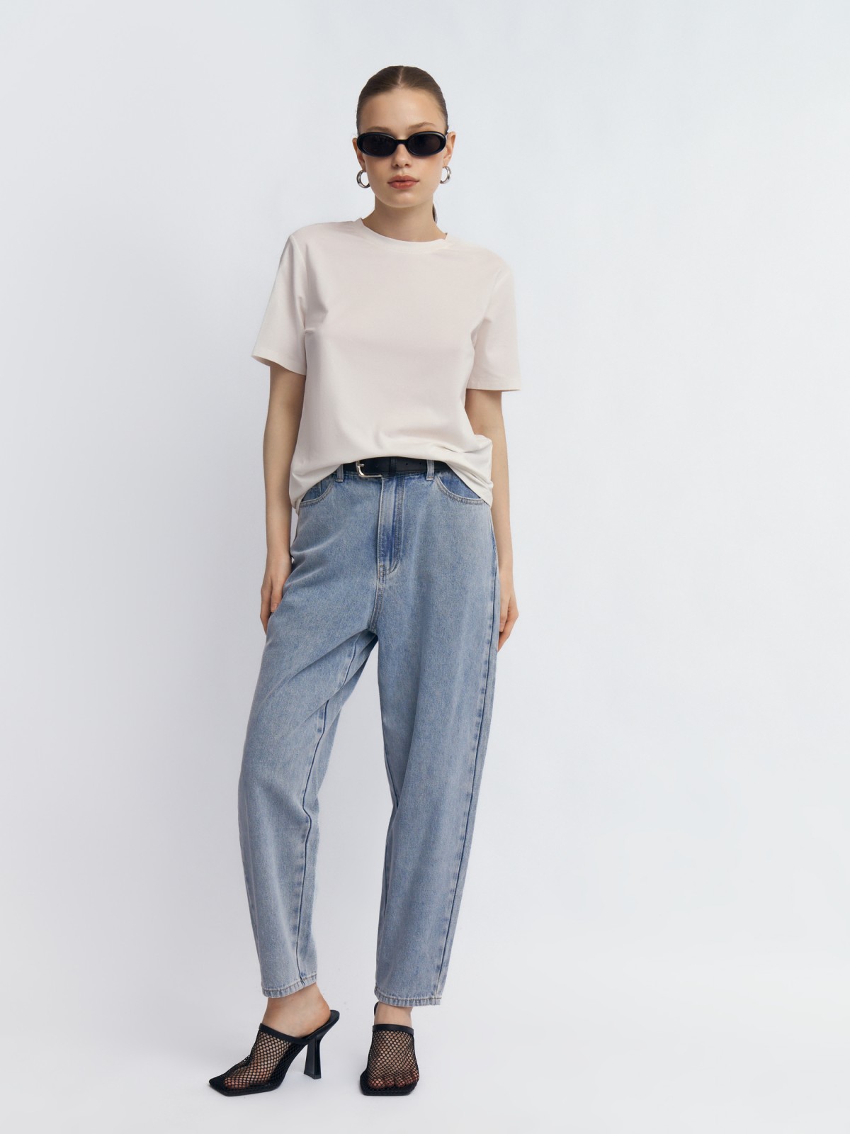 Джинсы силуэта Mom из хлопка на резинке