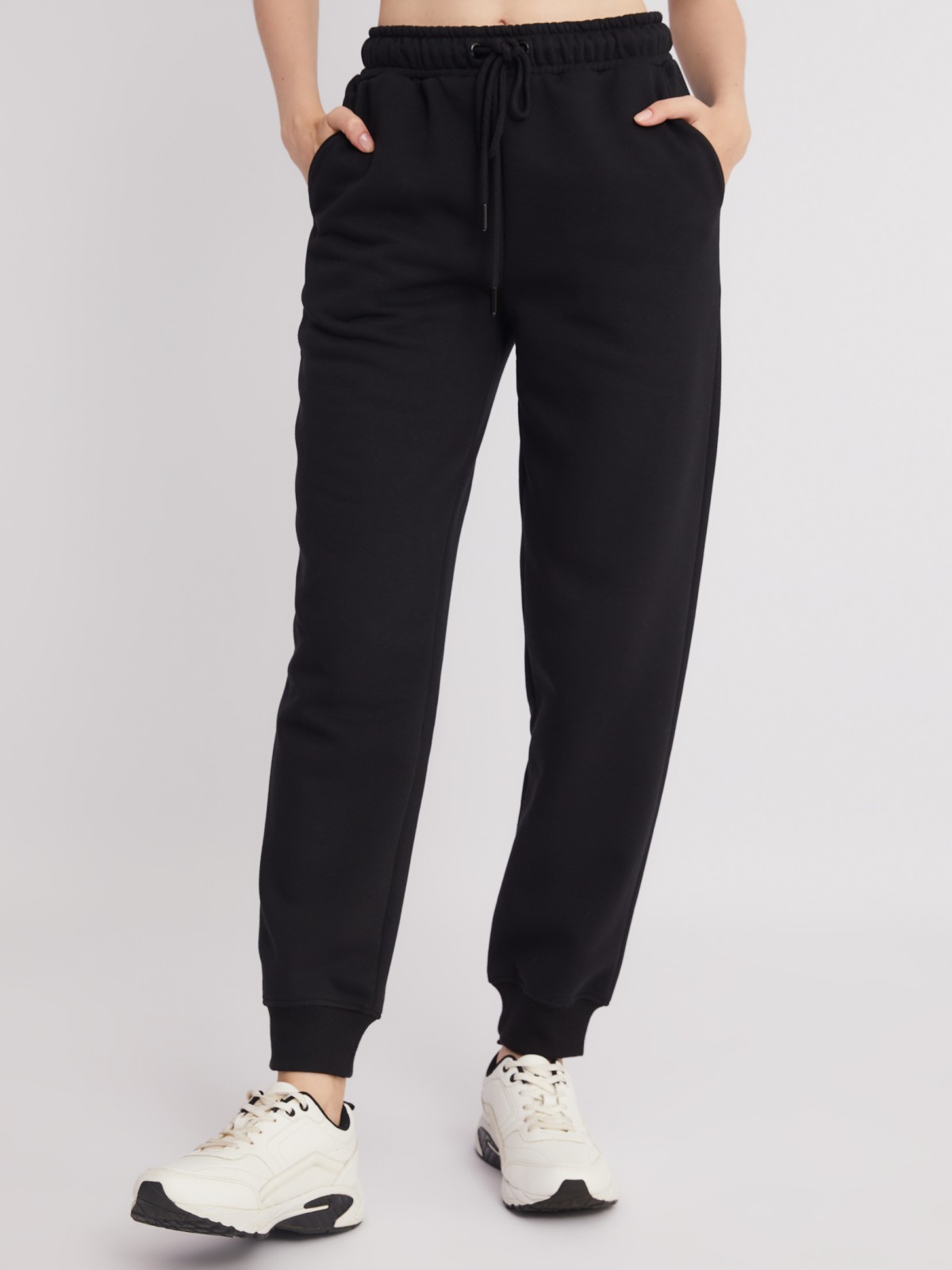 Утеплённые трикотажные брюки-джоггеры с поясом на резинке zolla 22332761Y062, цвет черный, размер XS - фото 2