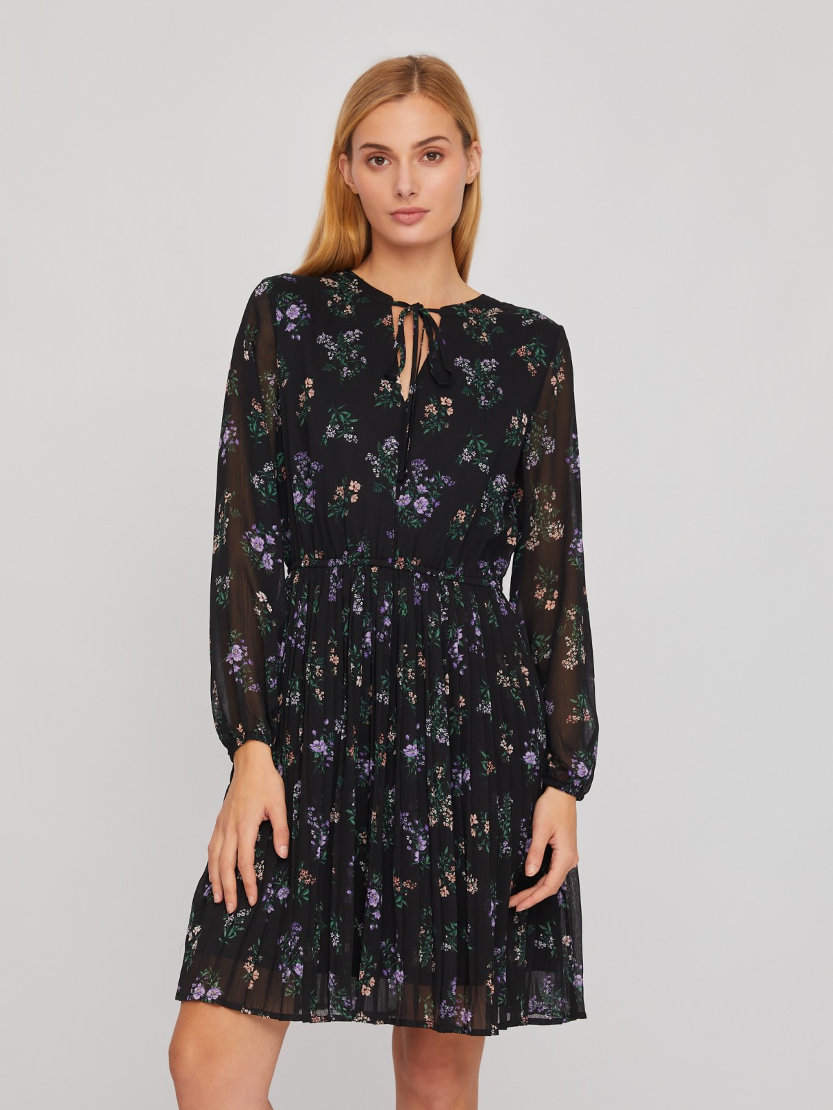 Шифоновое платье в цветочный принт с плиссировкой zolla 02411824Y143, размер XS - фото 1