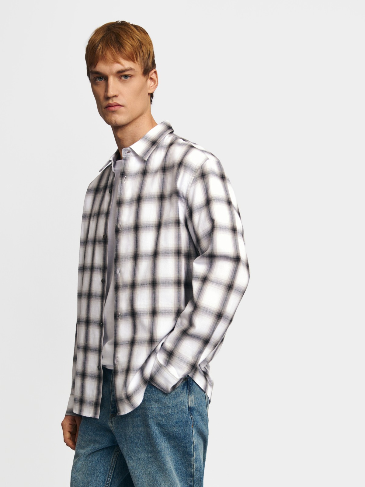 Рубашка из хлопка с длинным рукавом и узором в клетку