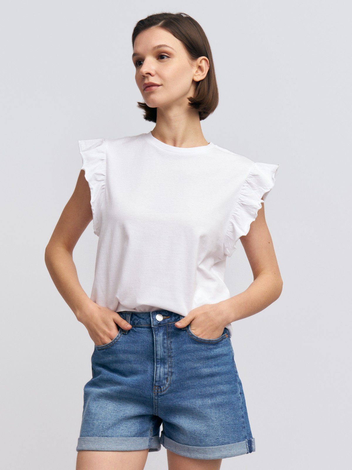 Топ из хлопка с рукавами-воланами