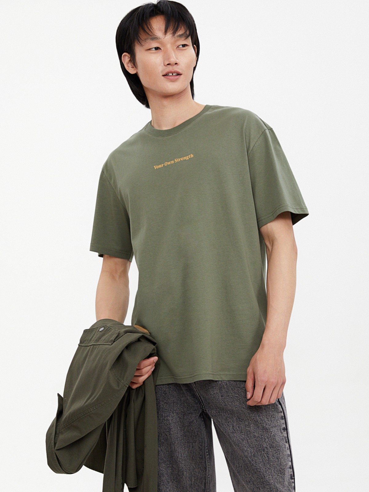 Футболка из хлопка с принтом-надписью на спине