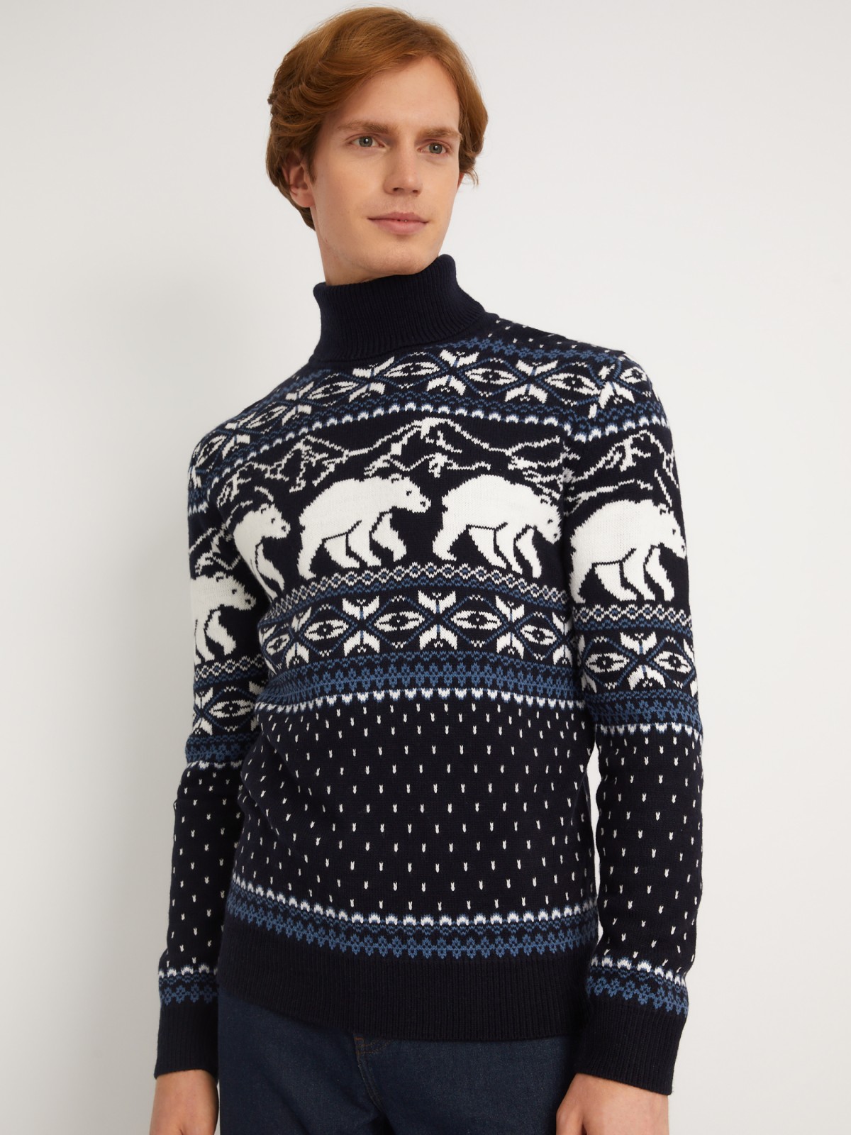 Вязаный свитер из акрила со скандинавским узором zolla синего цвета