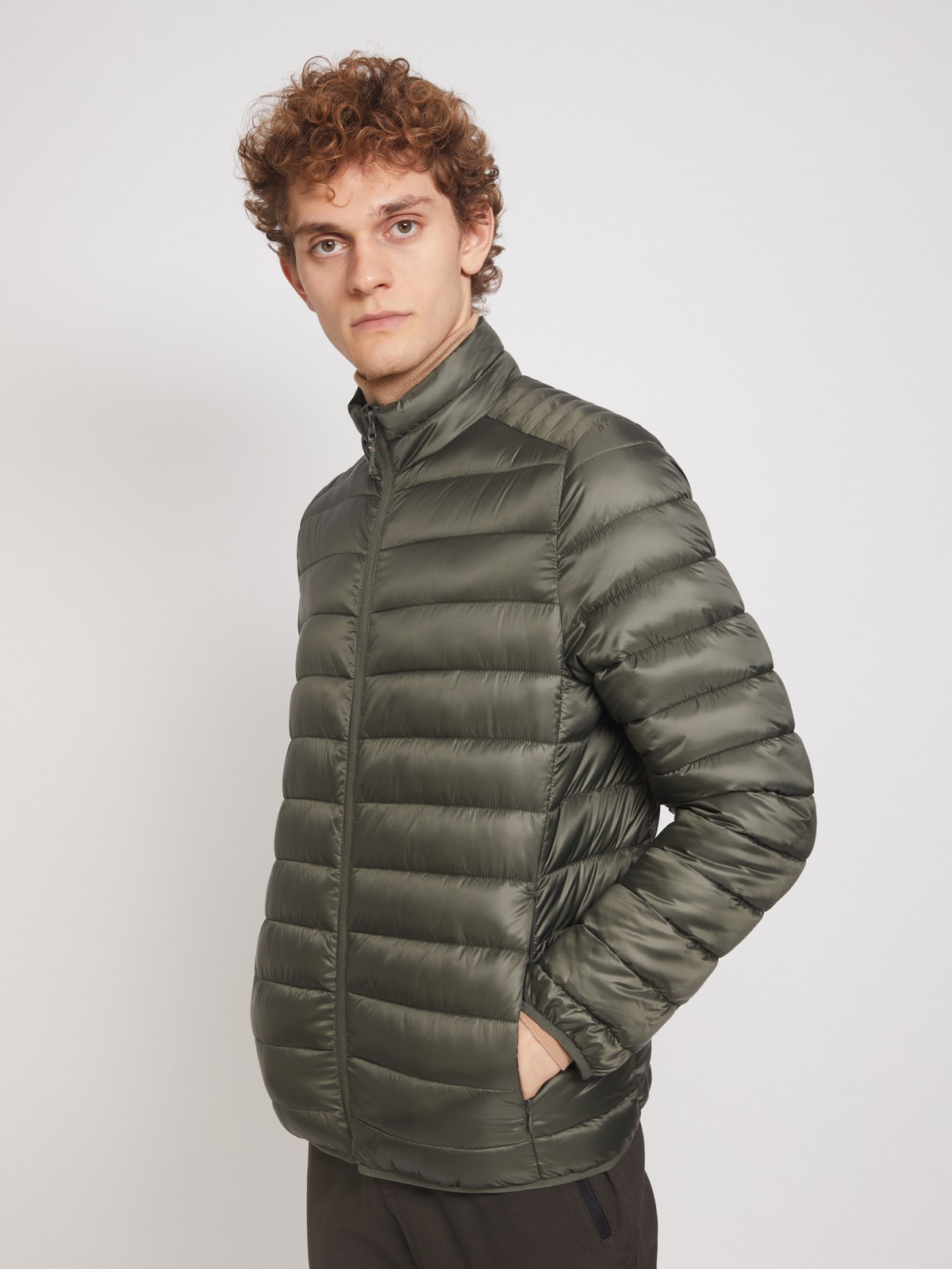 Ультралёгкая стёганая куртка с воротником-стойкой zolla 011335102214, цвет хаки, размер S - фото 5