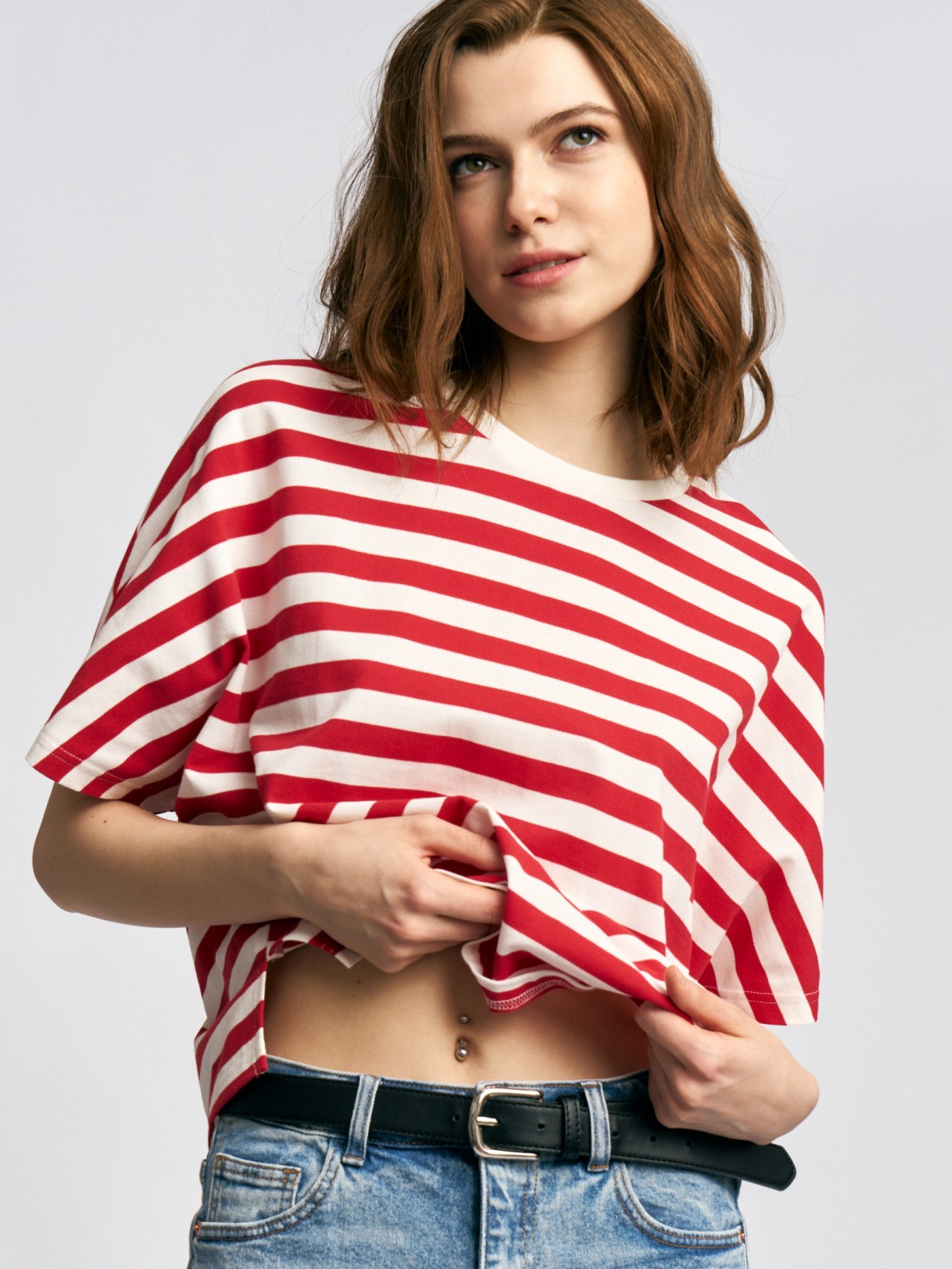 Футболка из хлопка в полоску с коротким рукавом