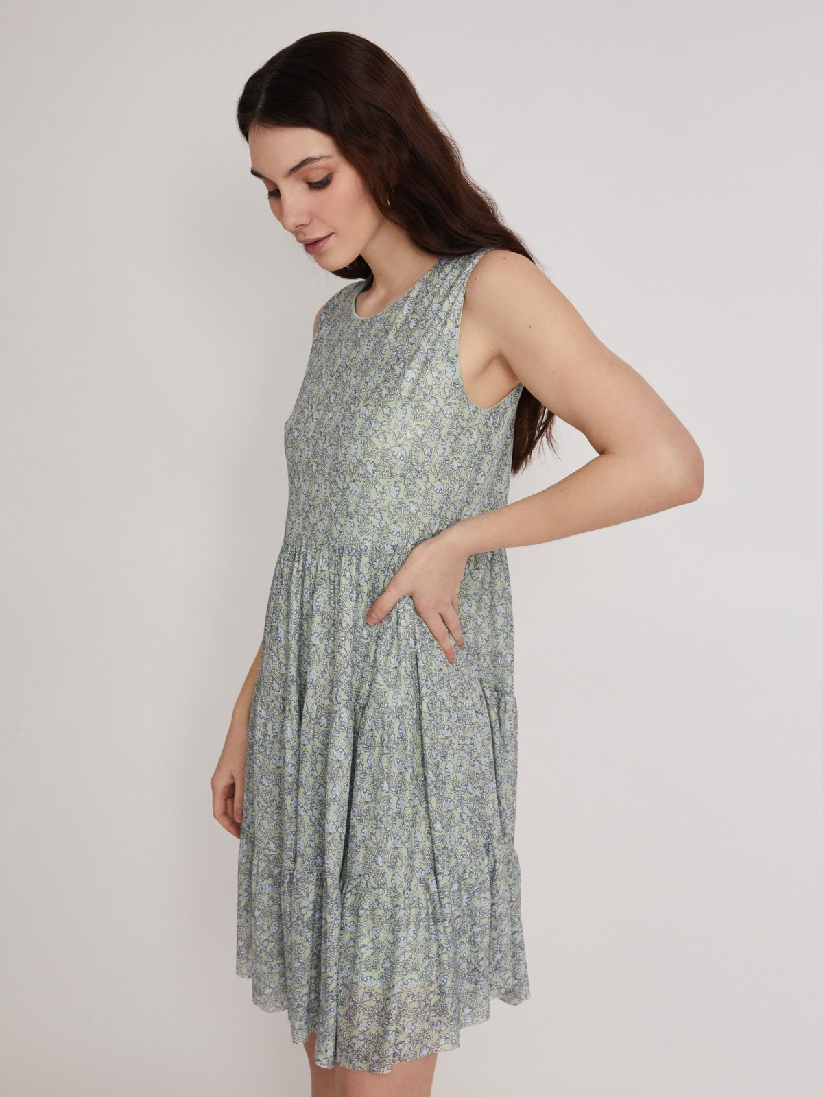 Ярусное платье из сетки без рукавов zolla 023248159032, цвет мятный, размер XS
