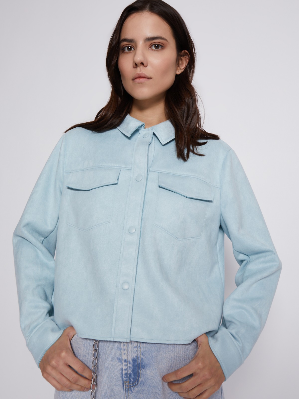 Куртка-рубашка из экозамши zolla 023215453043, цвет мятный, размер XS - фото 4
