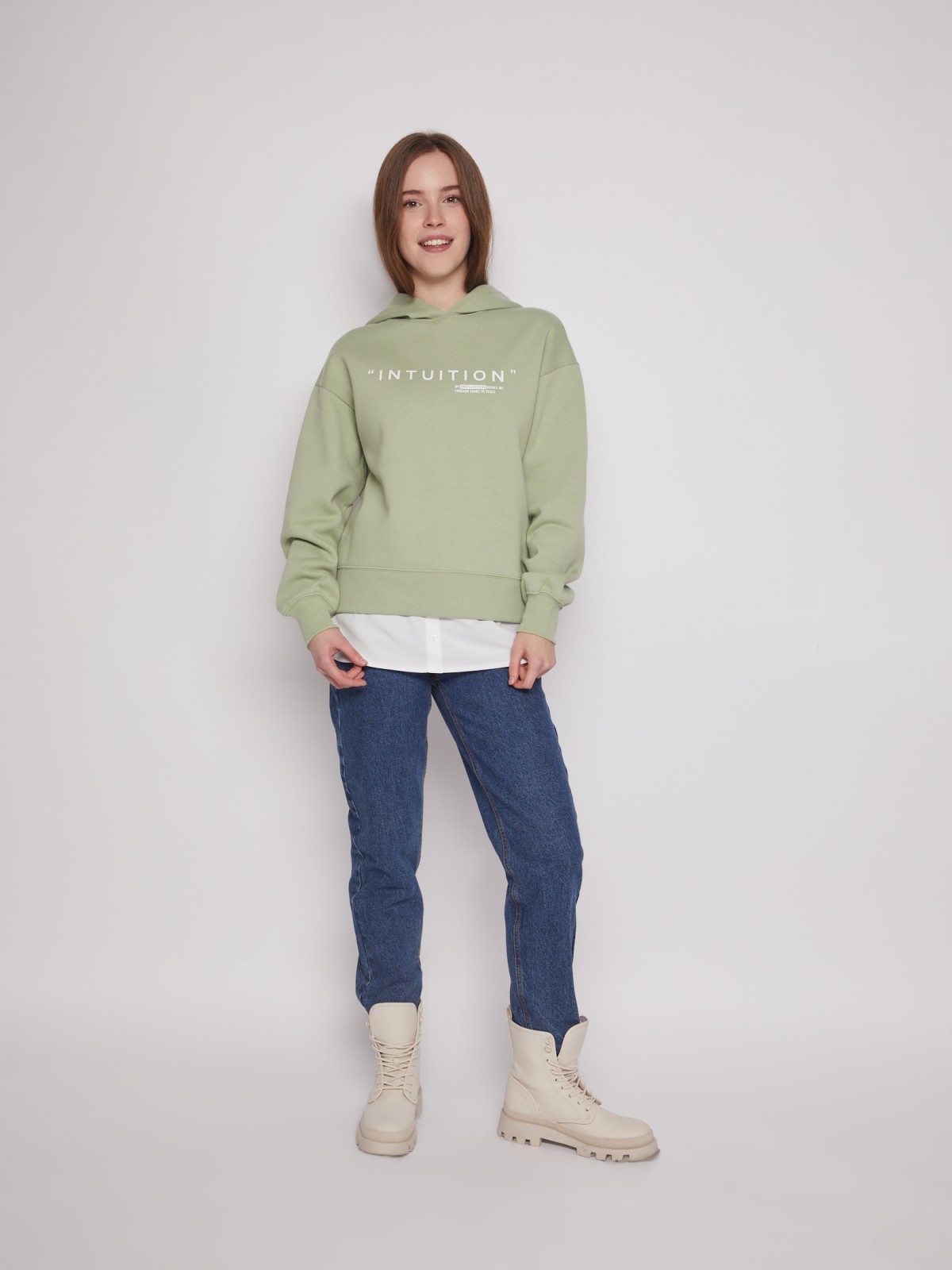 Комбинированное оверсайз худи с капюшоном